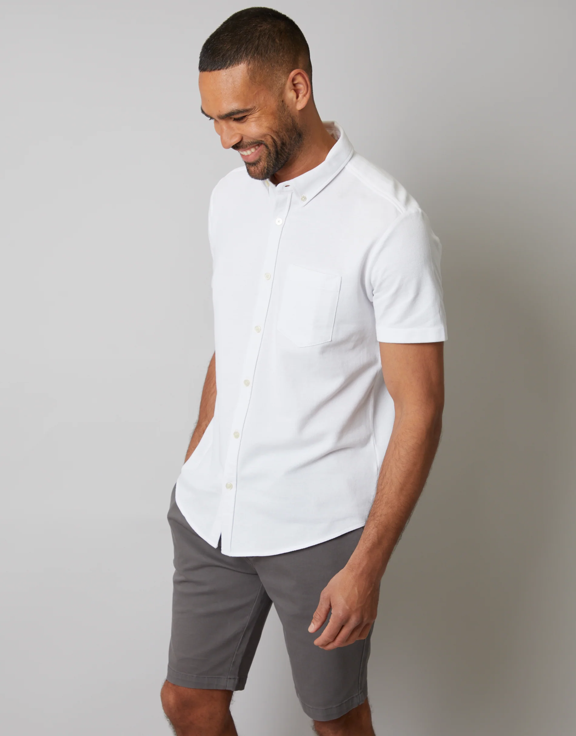 Pique Short Sleeve Shirt in White