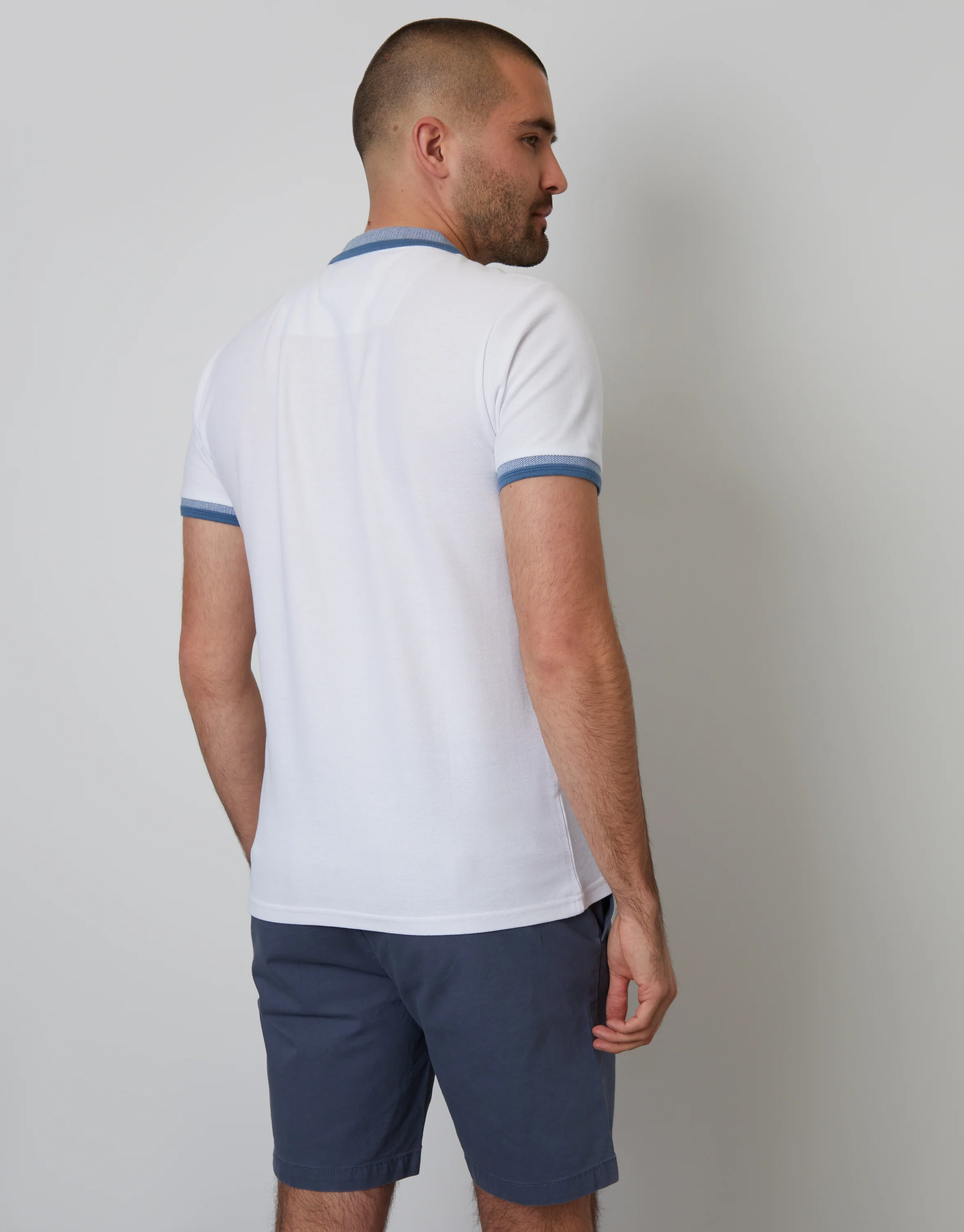 Pique Tipping Collar Quarter Zip Polo Shirt in White - Image 2