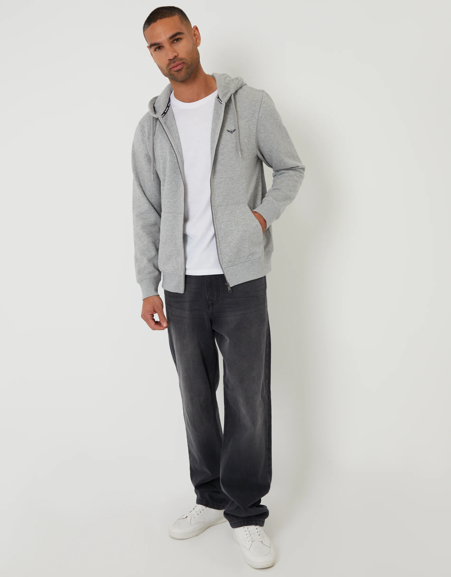 Zip-Through Hoodie in Grey Marl - Image 3