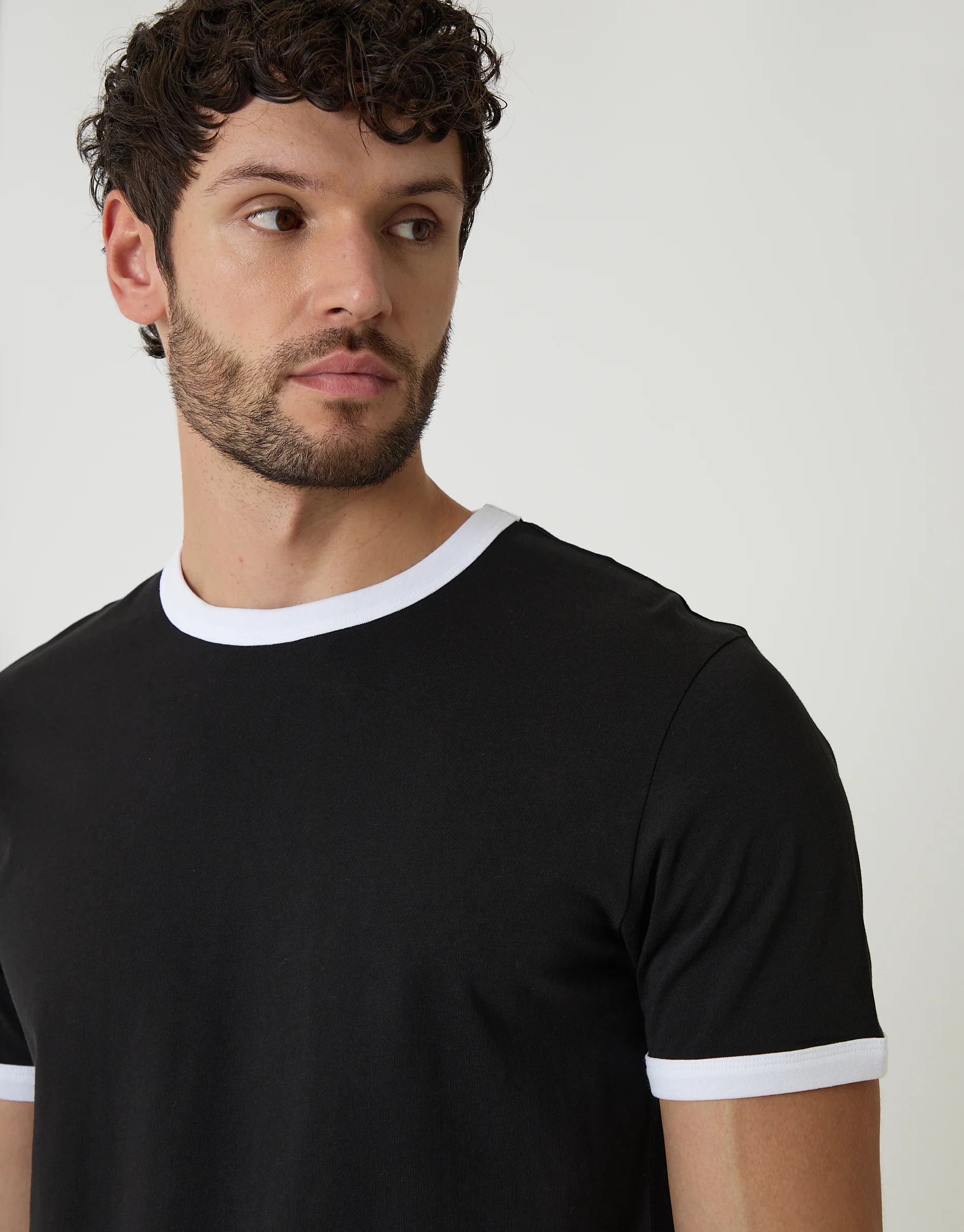 2 Pack Cotton Ringer T-Shirts in Black & Slate Grey - Image 4