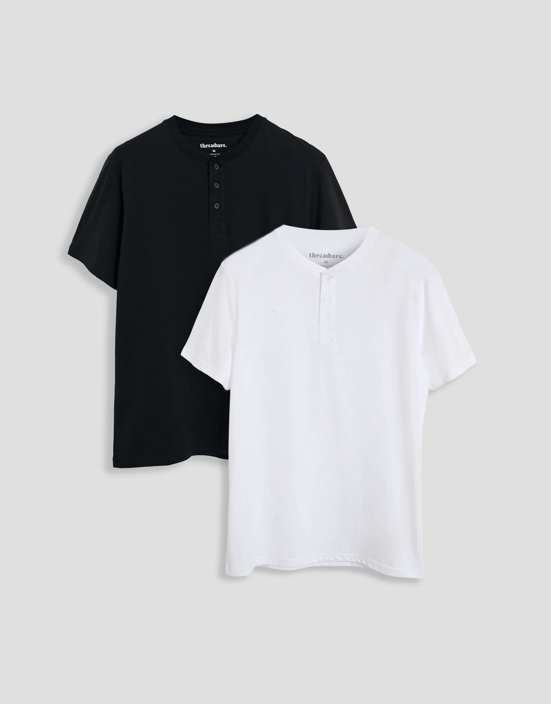 2 Pack Cotton Grandad Collar T-Shirts in Black & White