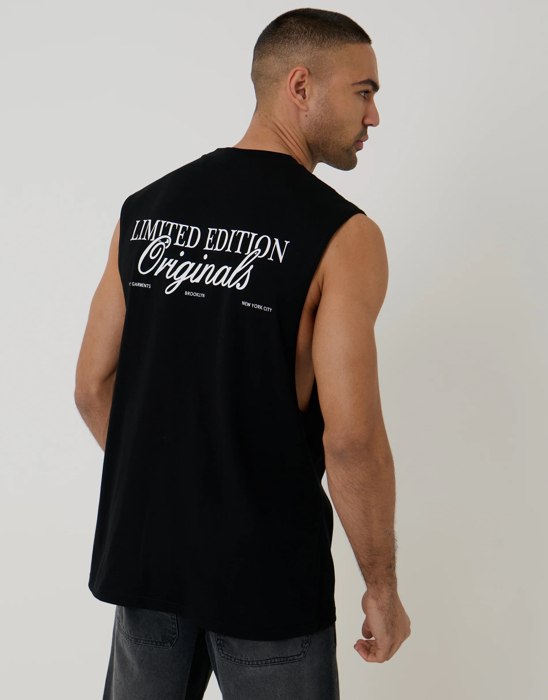 2 Pack Relaxed Fit Graphic Print Cotton Vests in Black & White