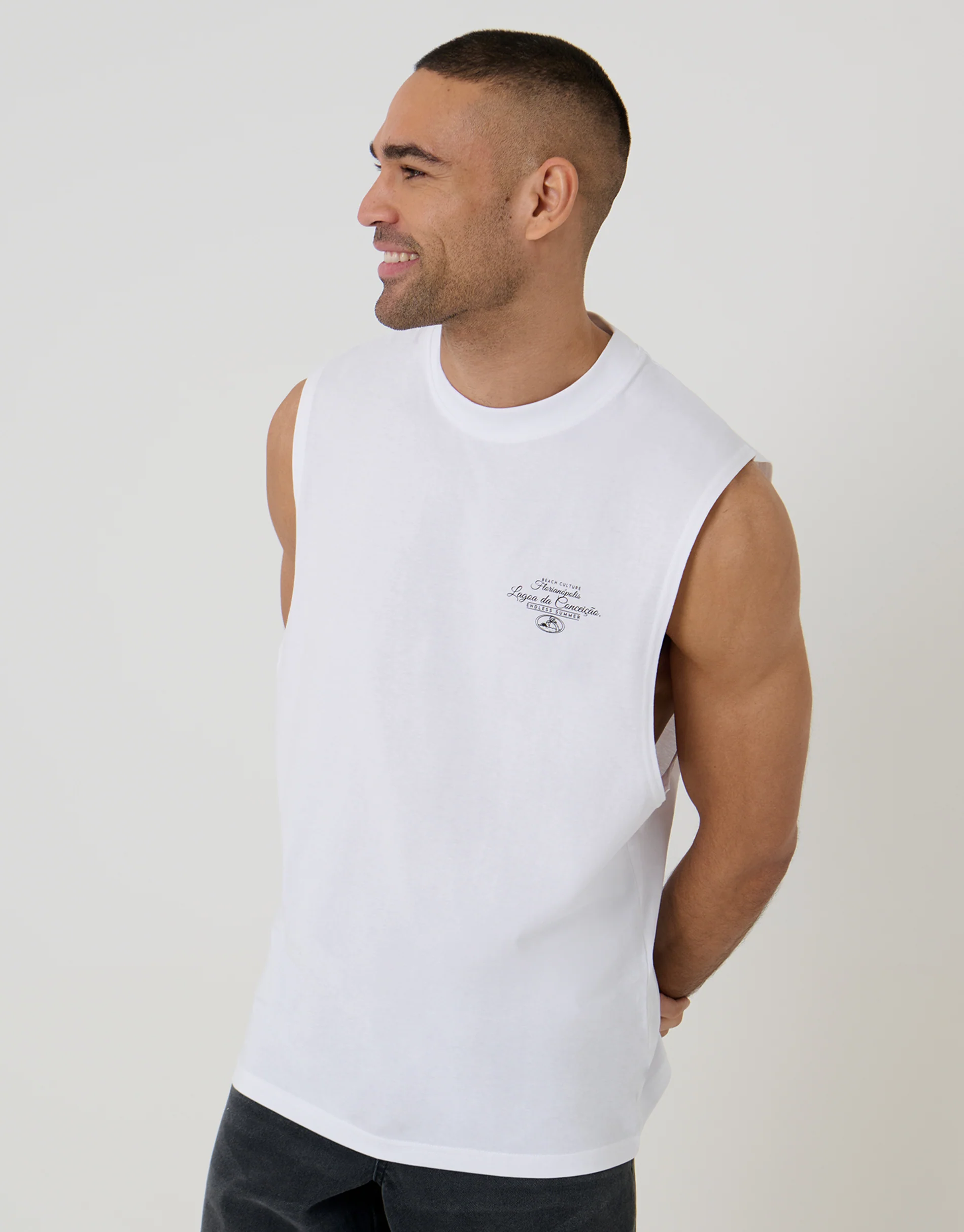 2 Pack Relaxed Fit Graphic Print Cotton Vests in Black & White - Image 2