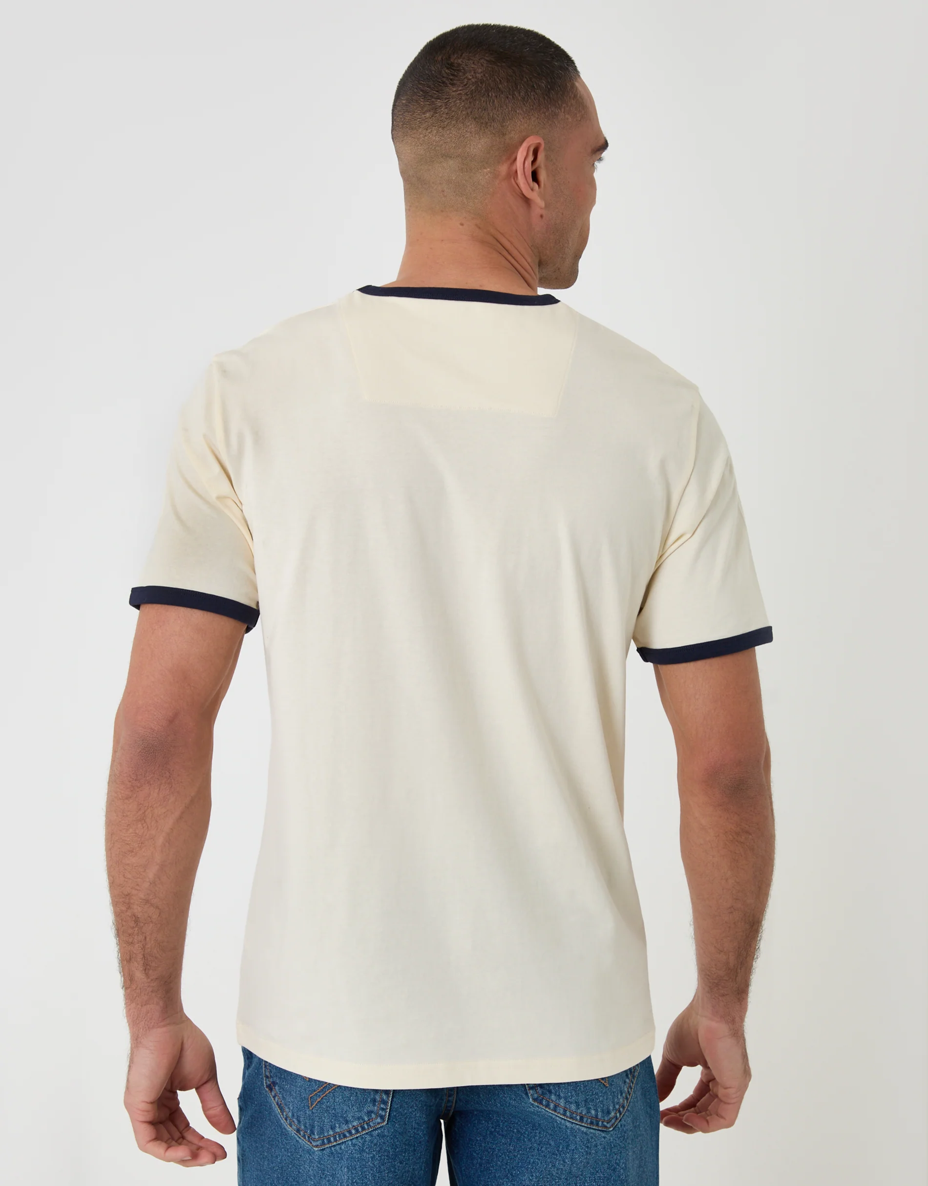 2 Pack Cotton Graphic Print Ringer T-Shirts in Ecru & Navy - Image 2