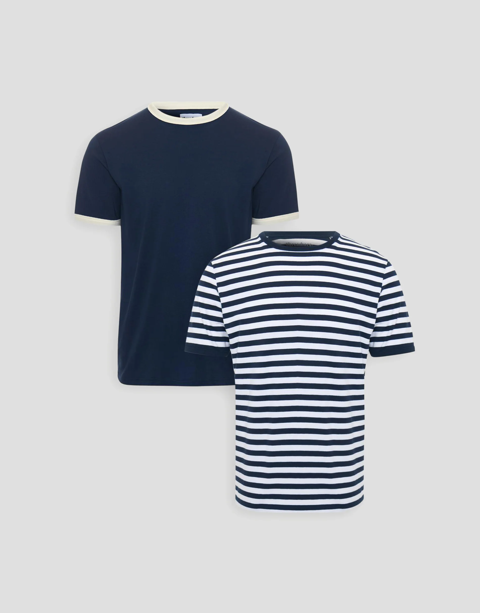 2 Pack Cotton Ringer T-Shirts in Navy Stripe