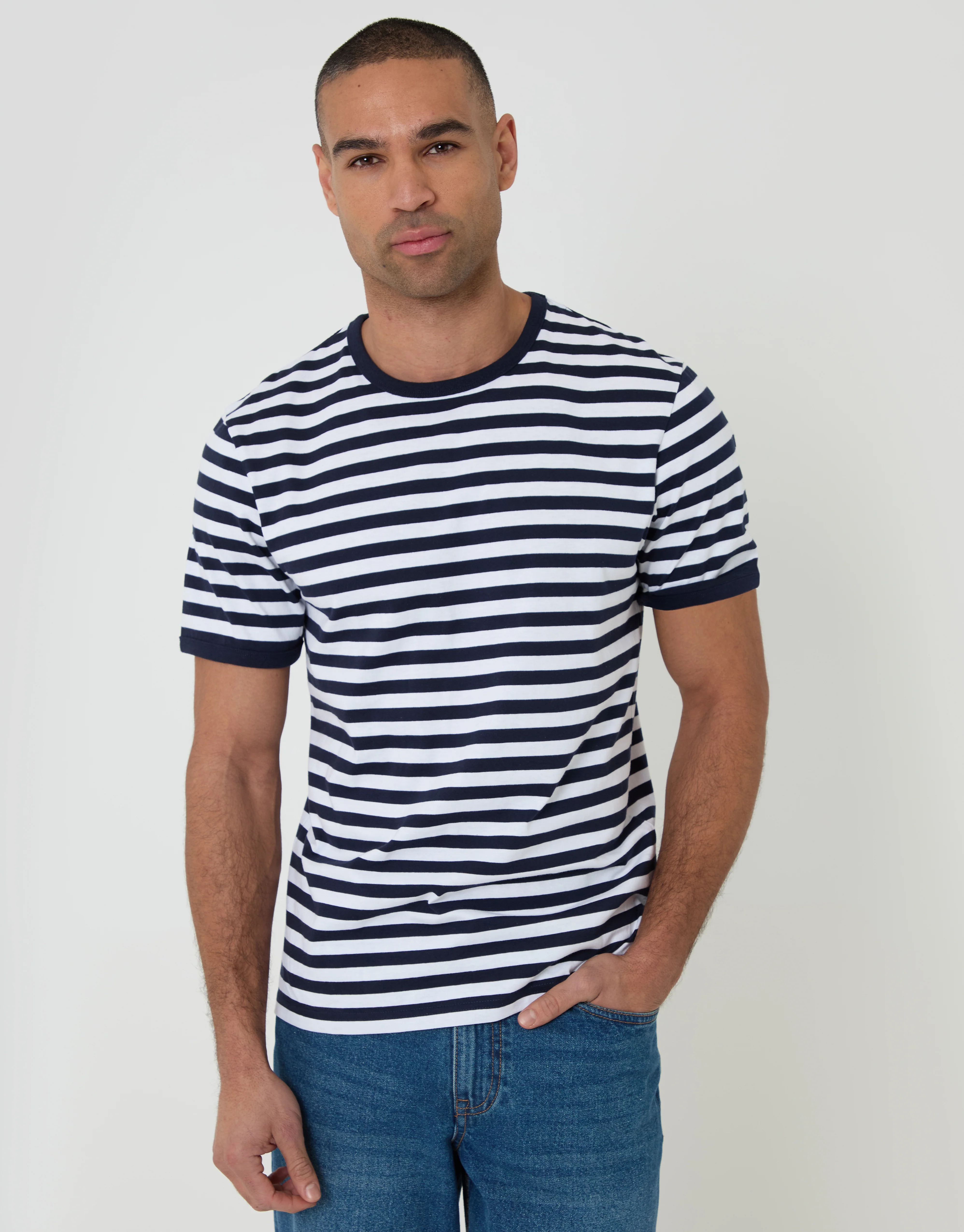 2 Pack Cotton Ringer T-Shirts in Navy Stripe - Image 4