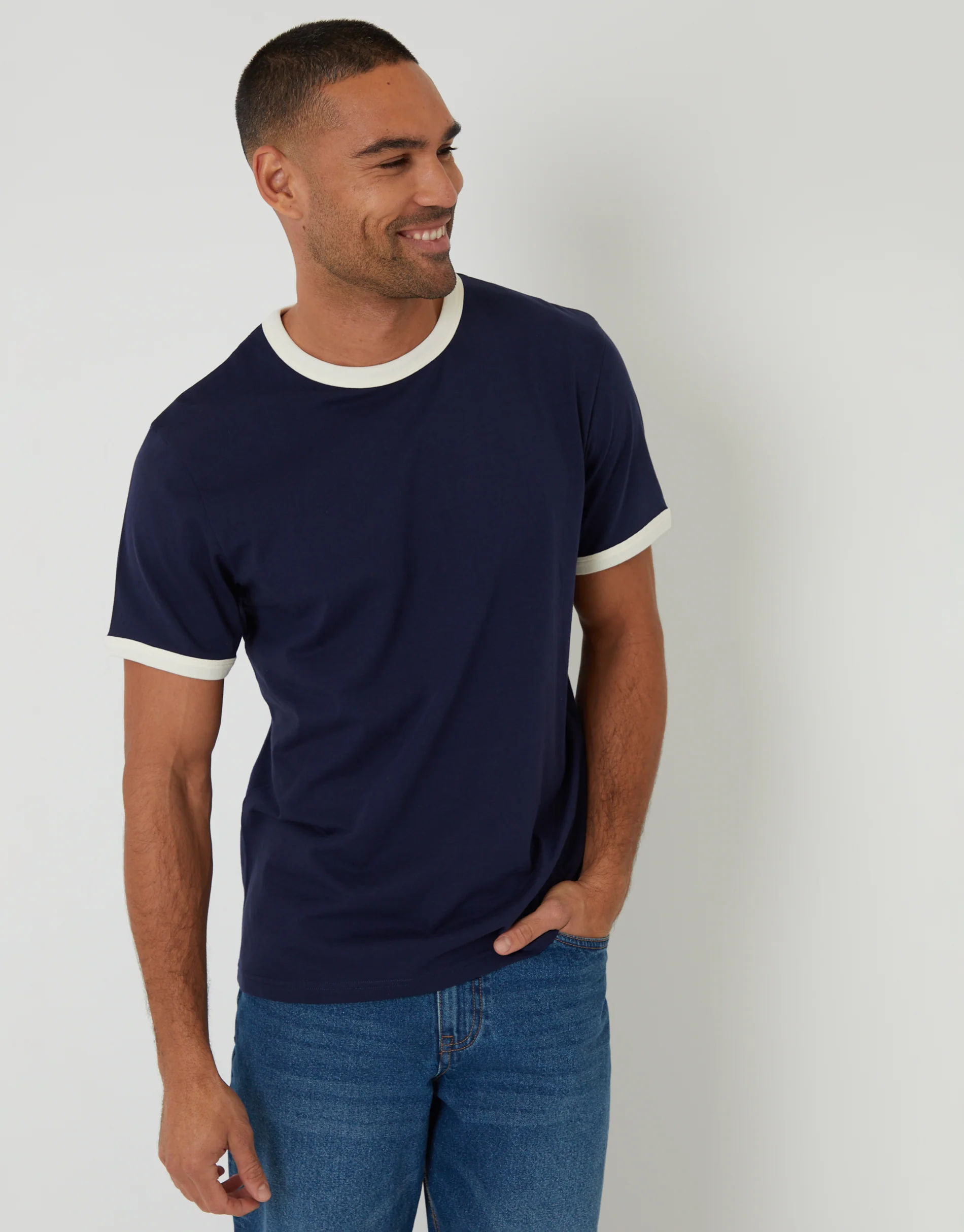 2 Pack Cotton Ringer T-Shirts in Navy & White - Image 2