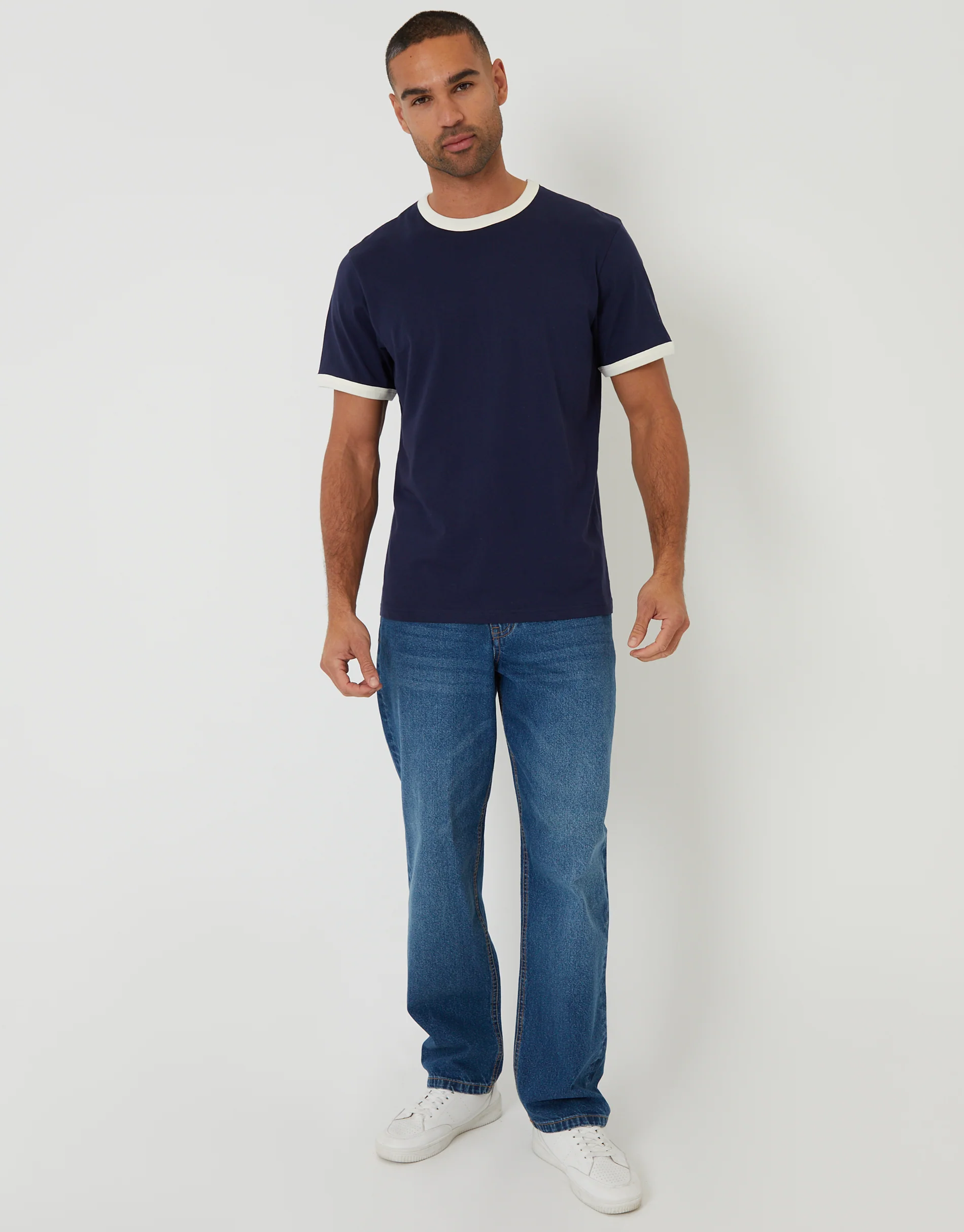 2 Pack Cotton Ringer T-Shirts in Navy & White - Image 4