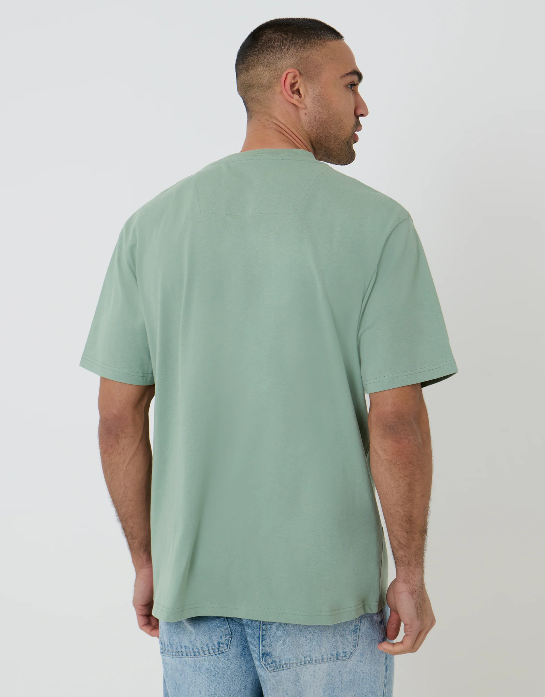 2 Pack Relaxed Fit Cotton T-Shirts in Sage Green & Stone - Image 3