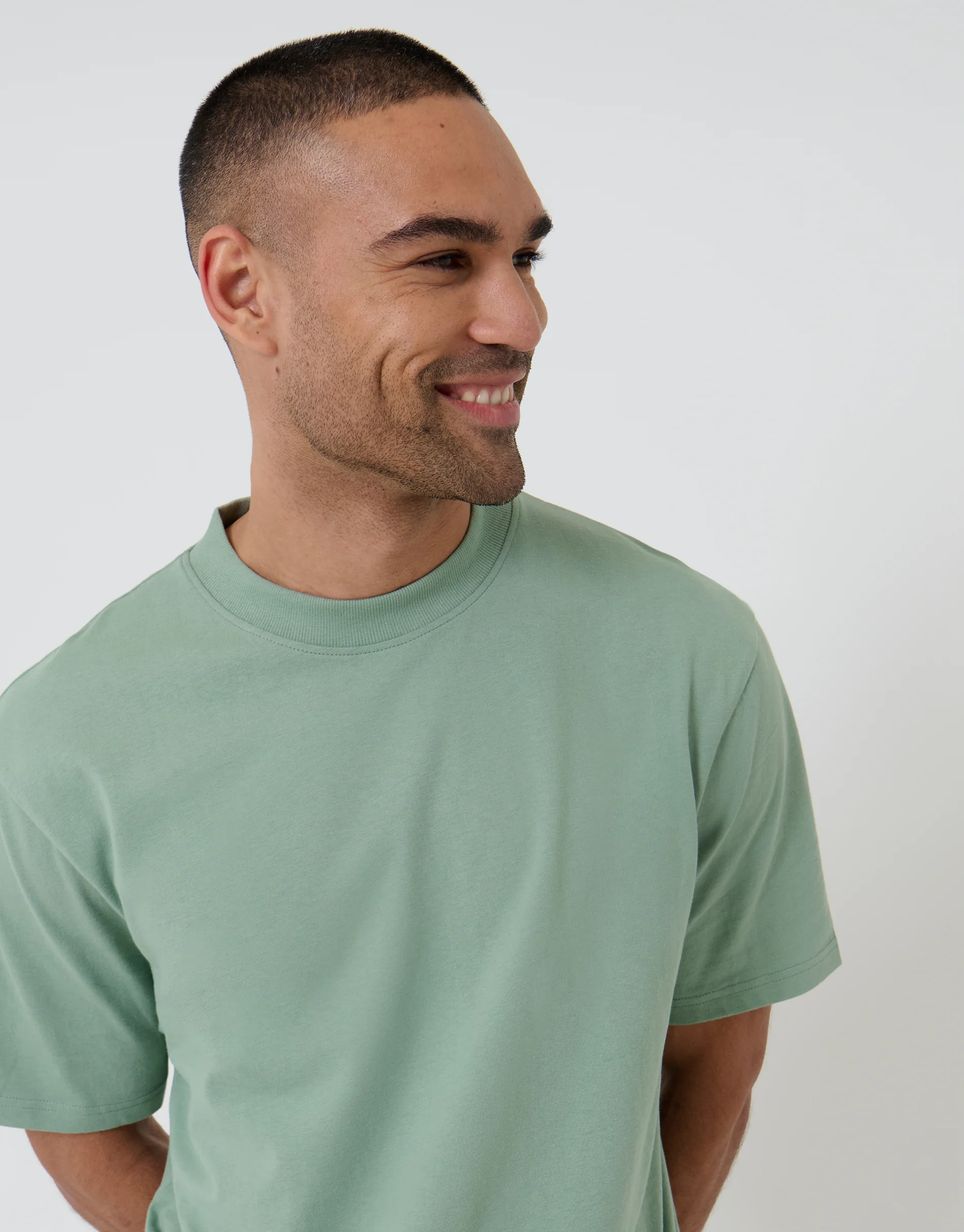 2 Pack Relaxed Fit Cotton T-Shirts in Sage Green & Stone - Image 5