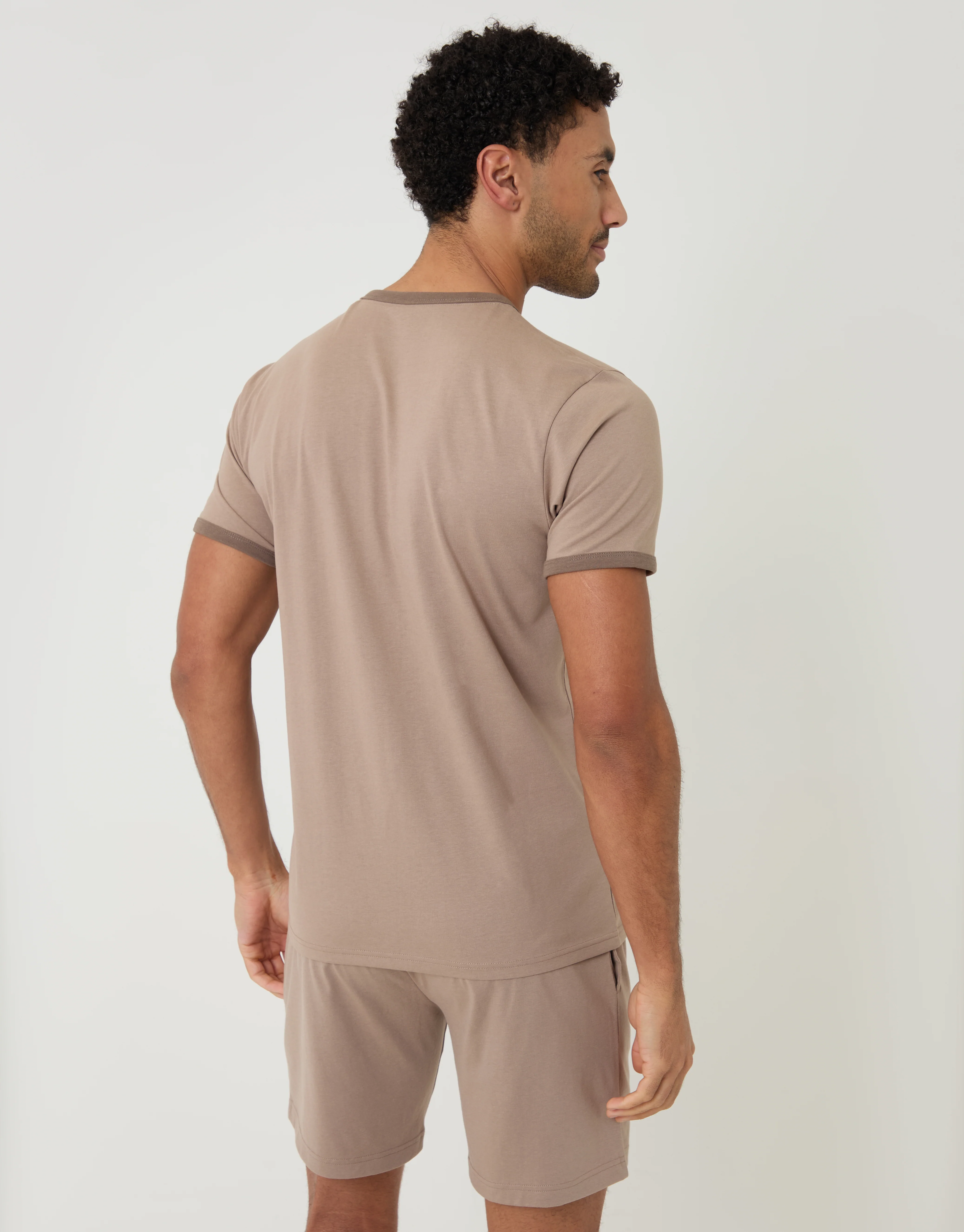 Contrast Binding Short Lounge Set in Beige - Image 2