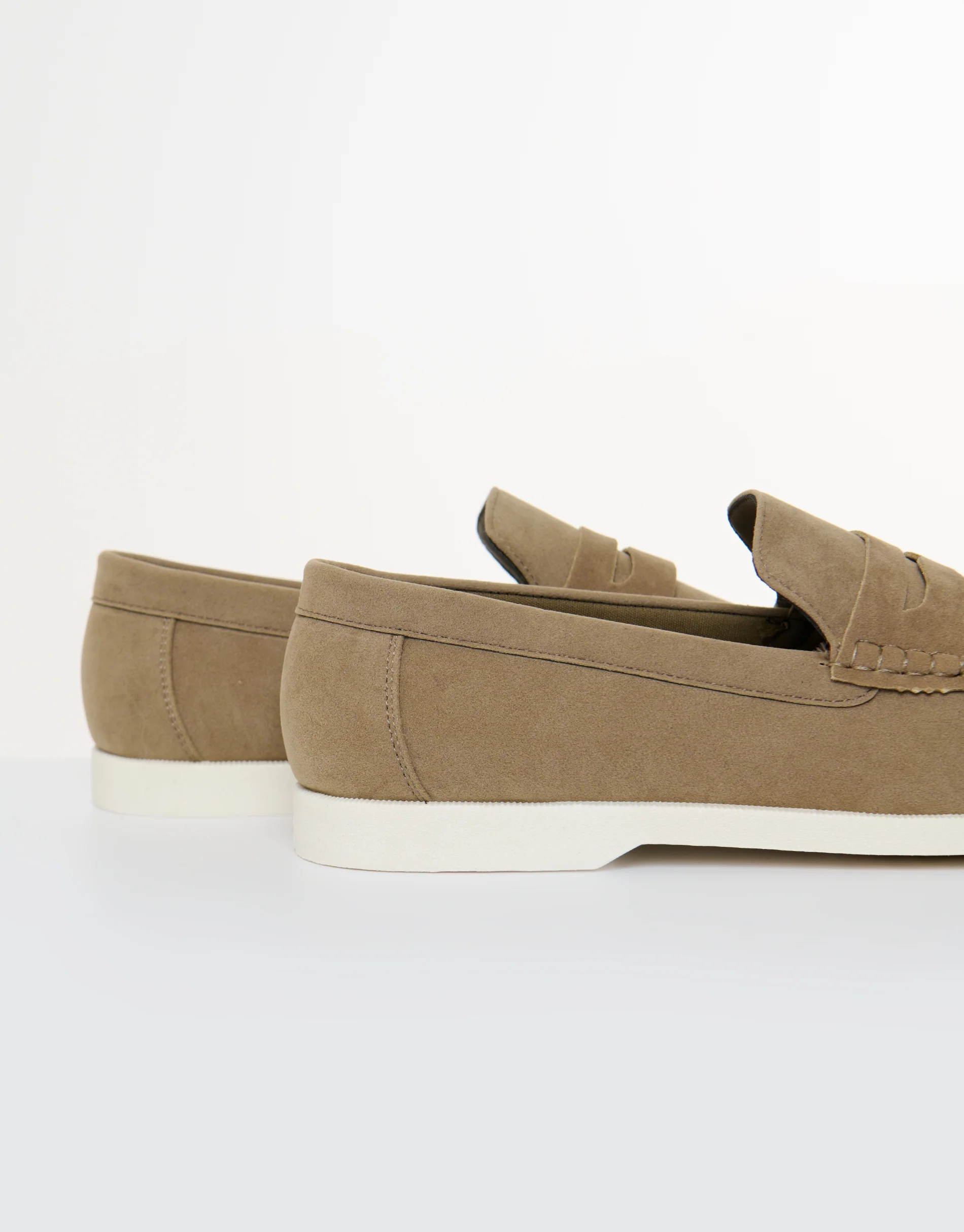 Faux Suede Penny Loafers in Beige - Image 3