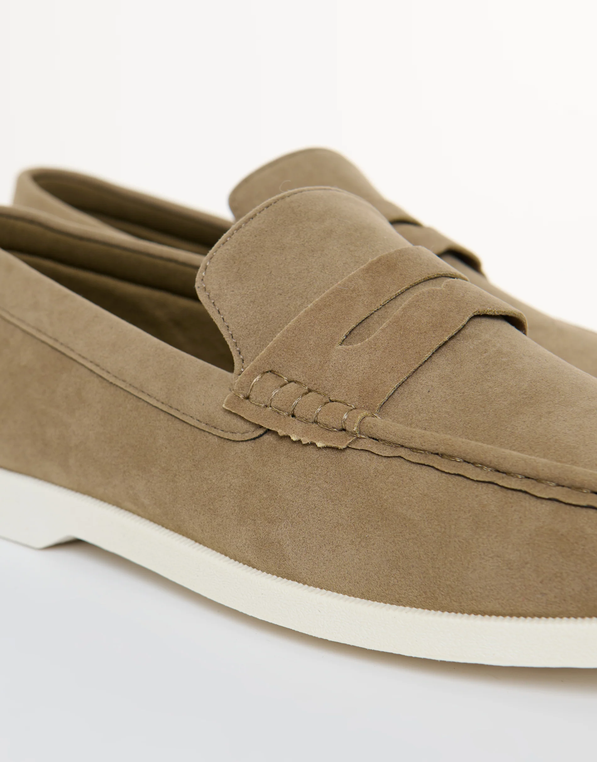 Faux Suede Penny Loafers in Beige - Image 4