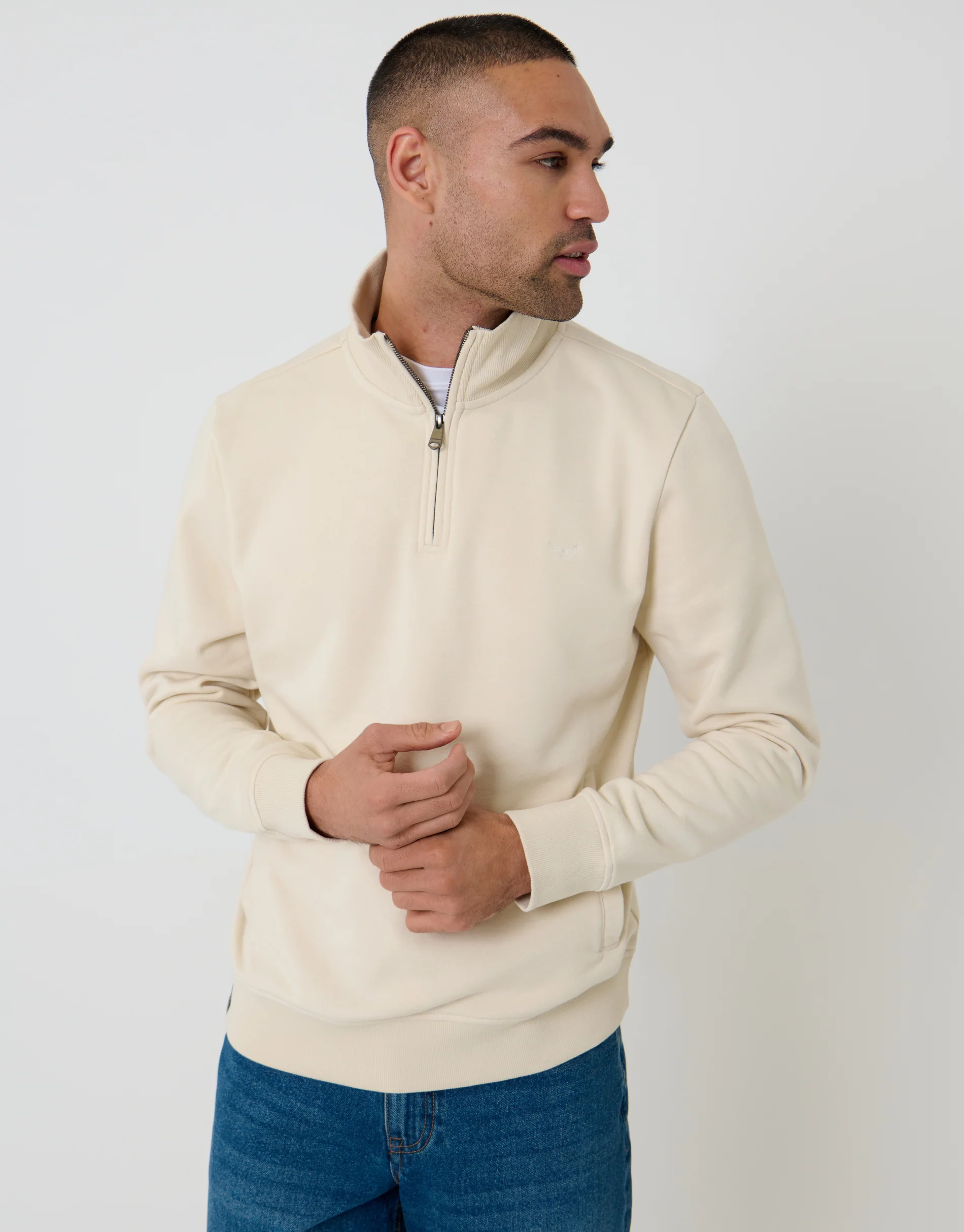 Quarter Zip Sweatshirt in Beige