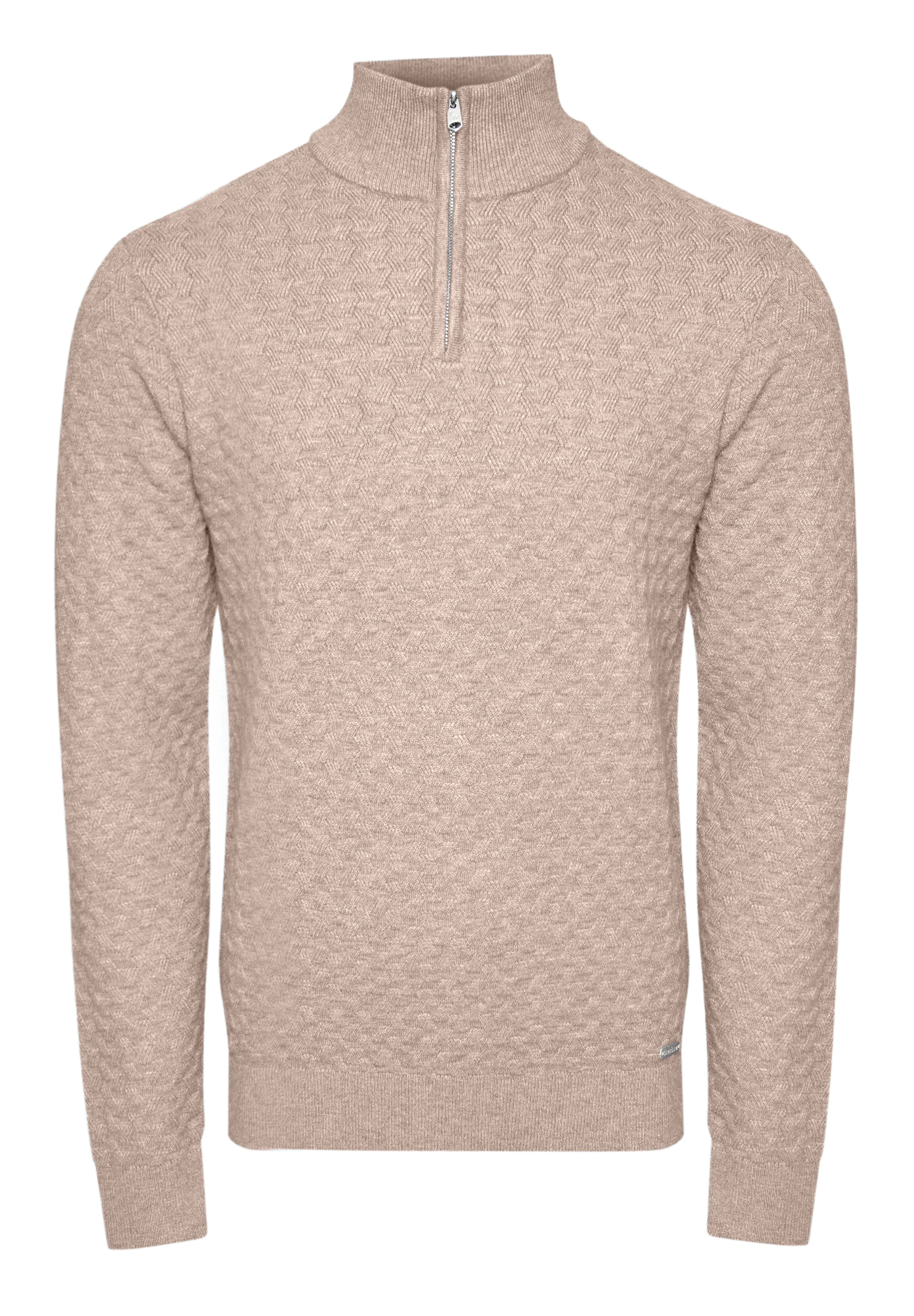 Textured Cable Knit Quarter Zip Jumper in Beige - Image 5