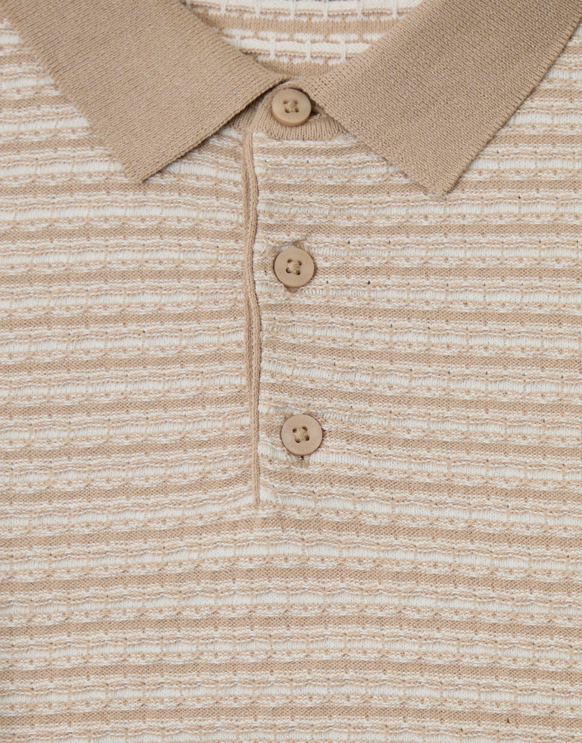 Textured Knitted Polo in Beige Stripe - Image 5