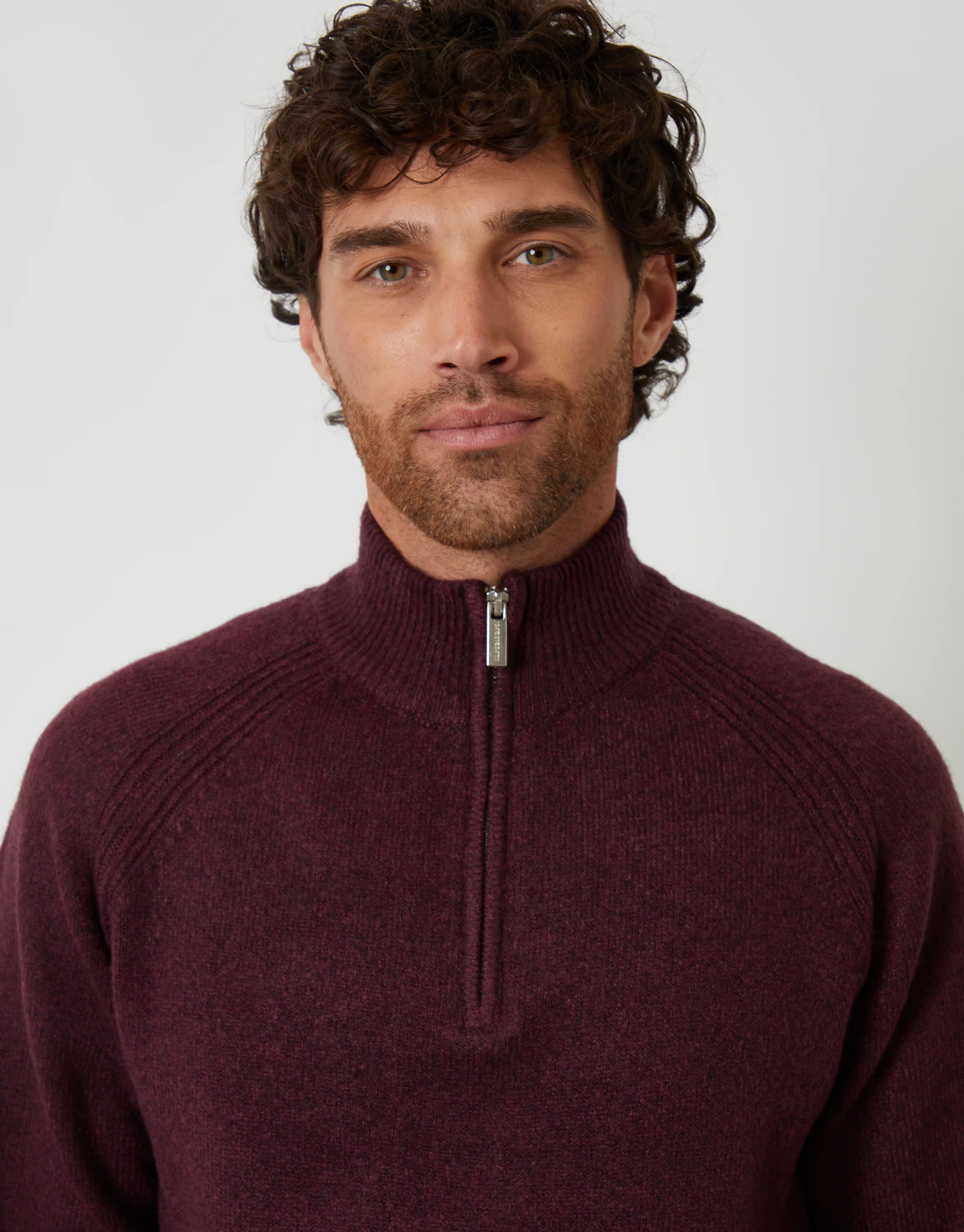Raglan Rib Quarter Zip Knitted Jumper in Berry Red - Image 4