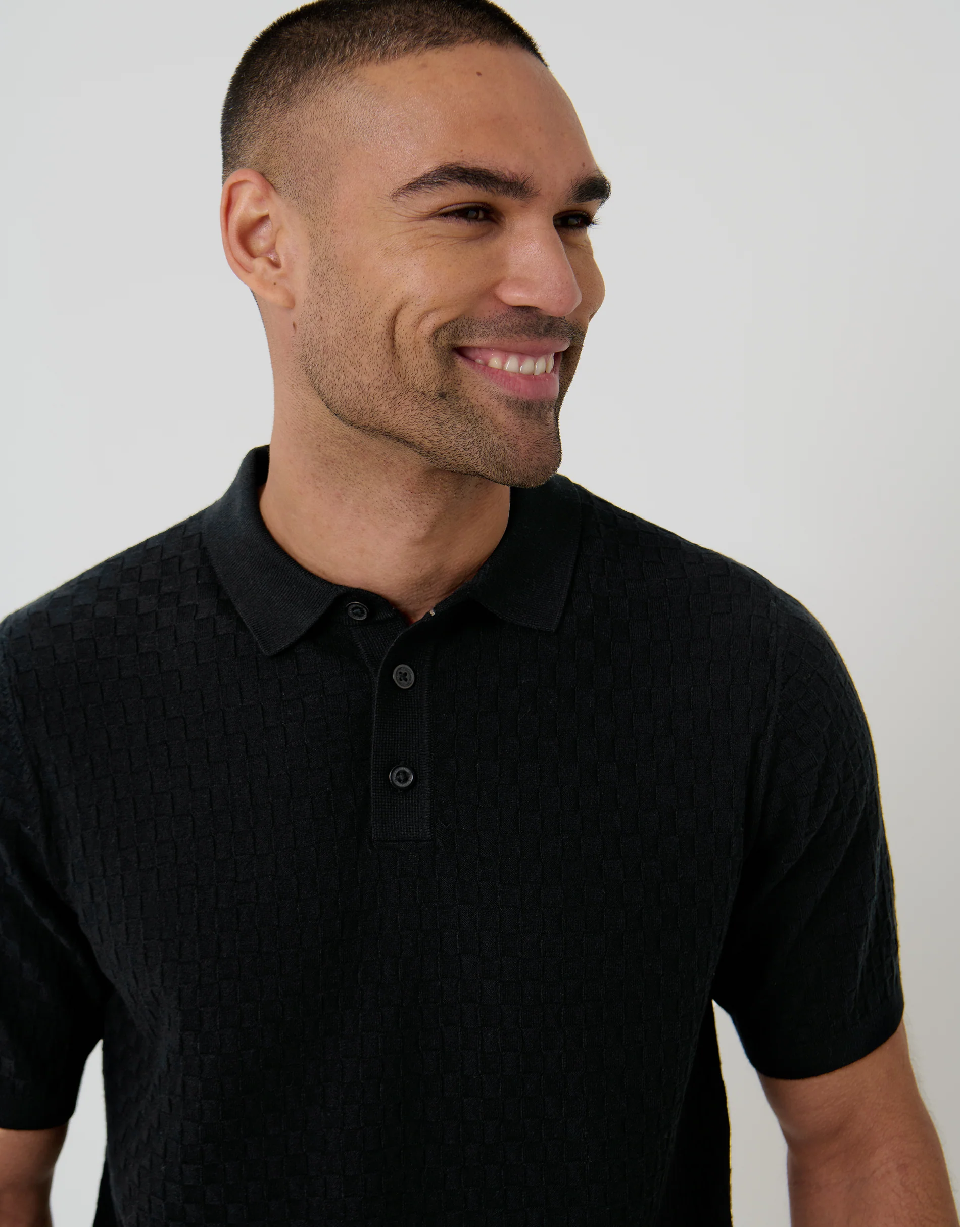 Basket Stitch Knitted Polo in Black - Image 4