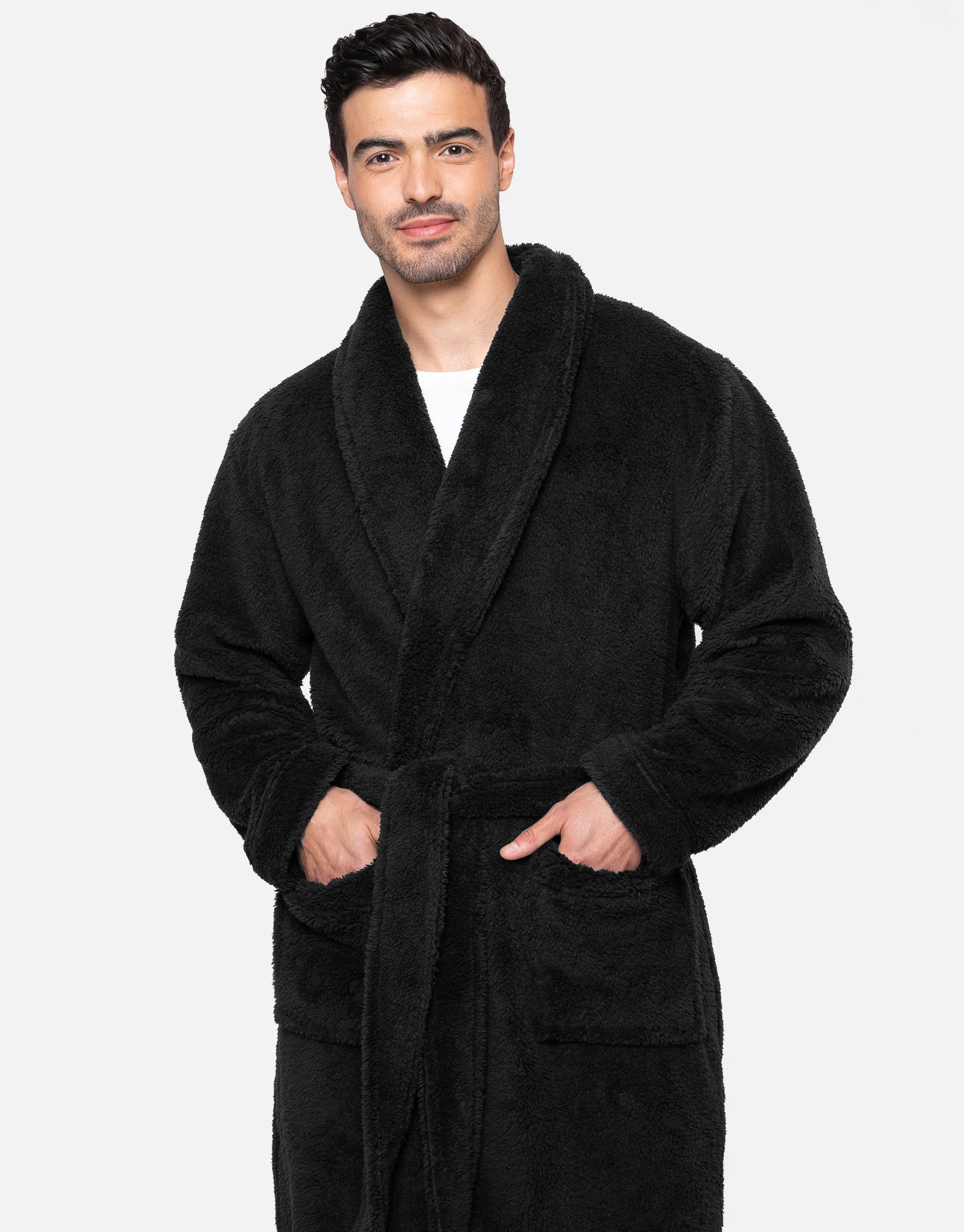 Borg Dressing Gown in Black - Image 3
