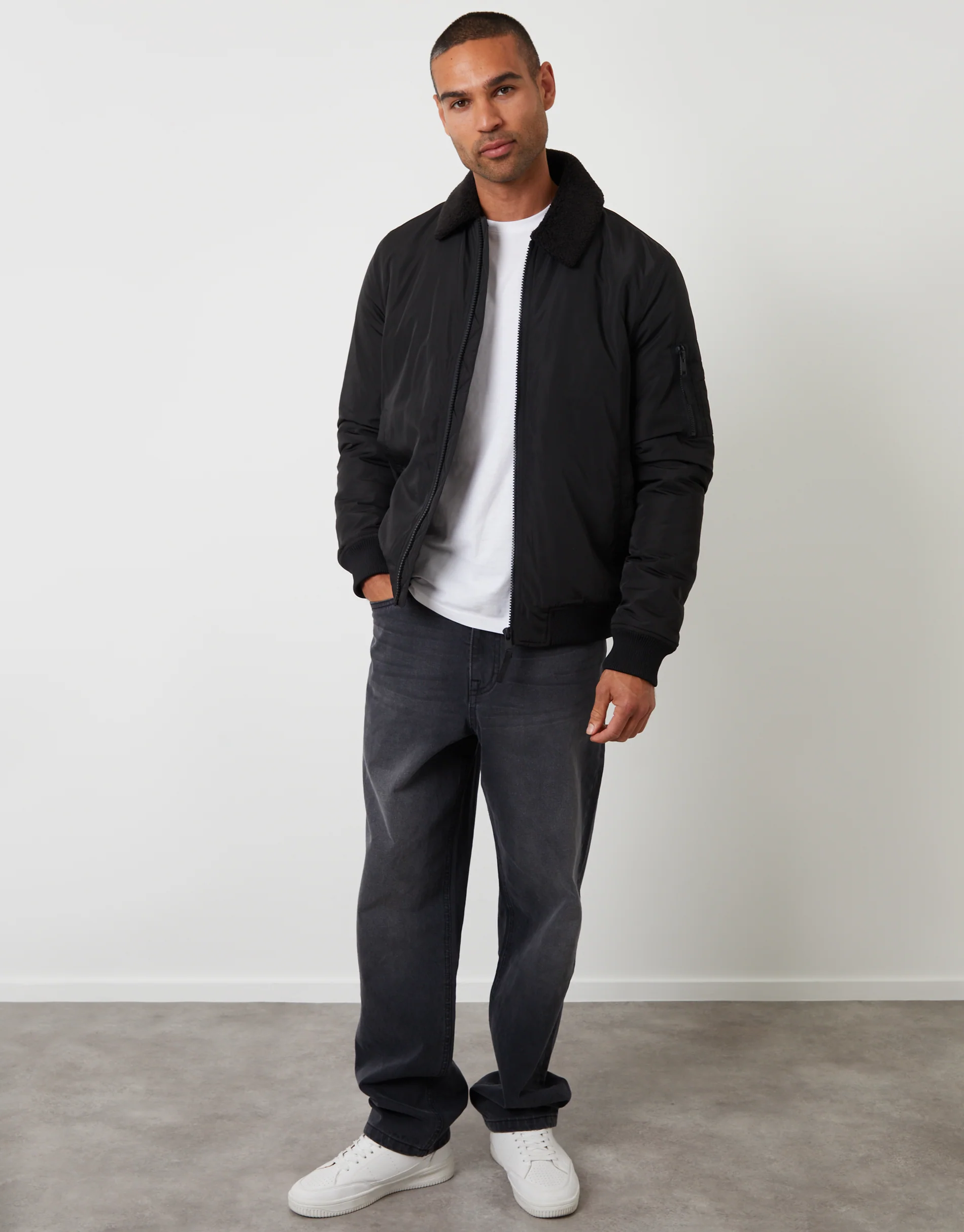 Borg Lined Collared Jacket in Black - Image 3