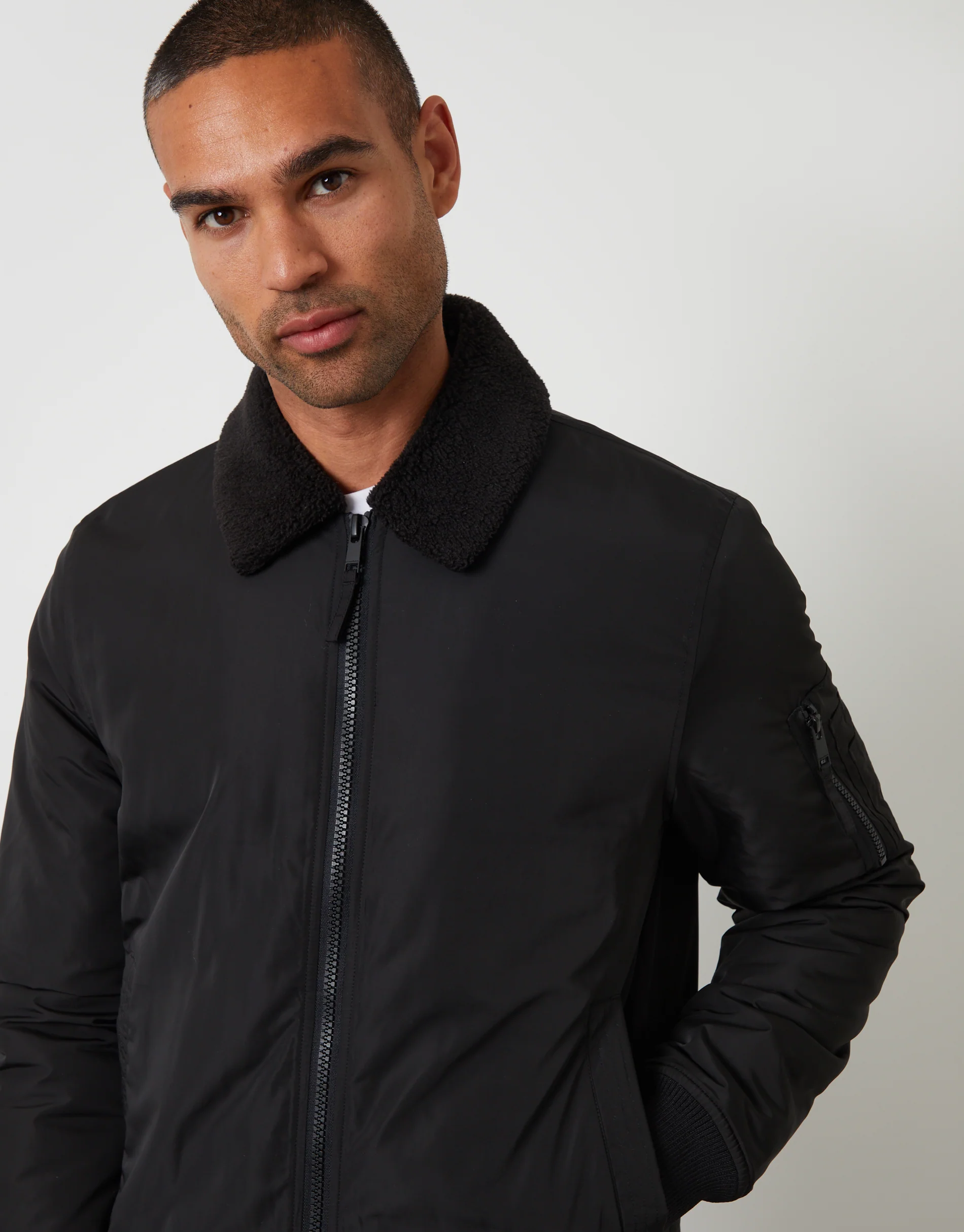 Borg Lined Collared Jacket in Black - Image 4
