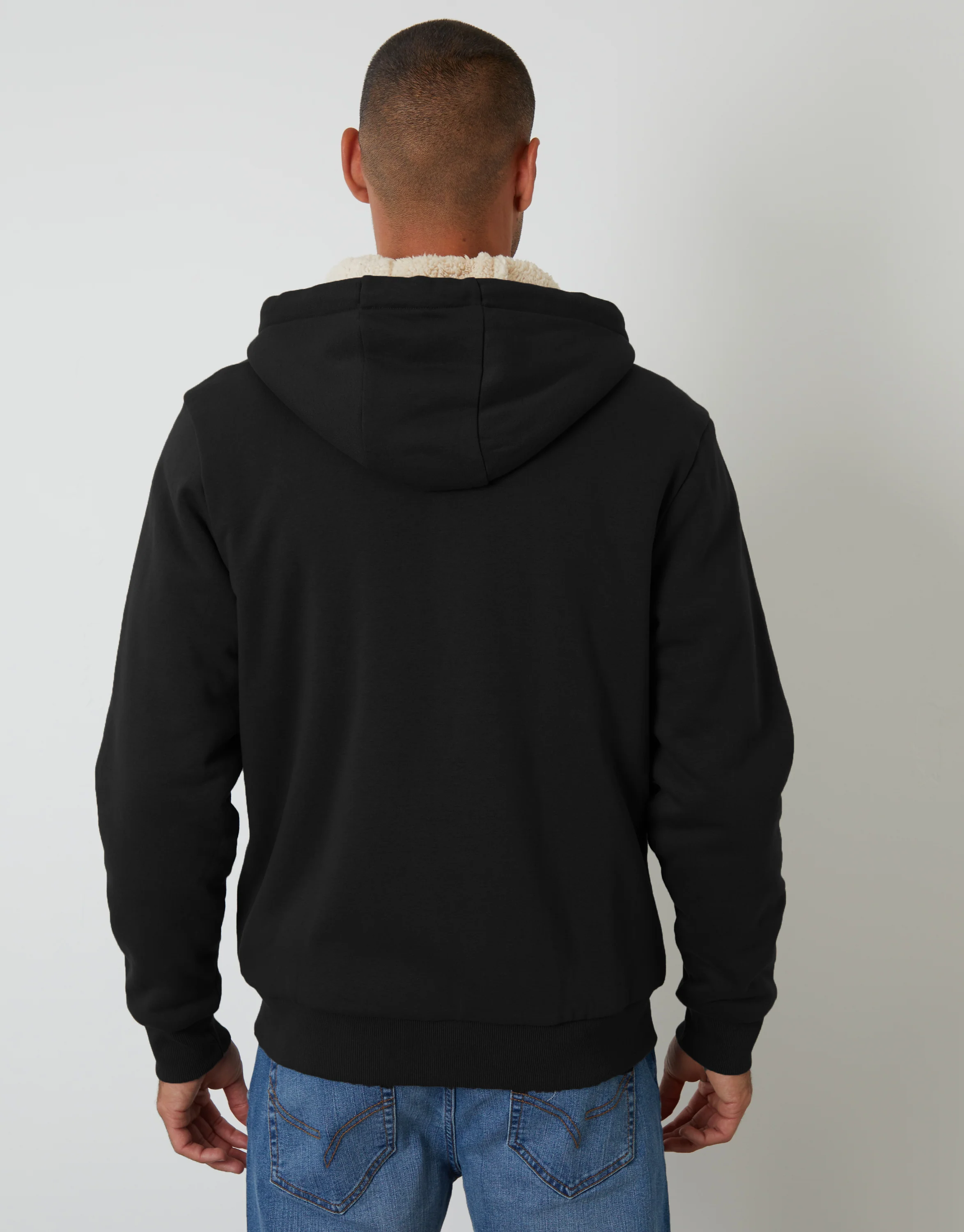 Borg Lined Zip-Through Hoodie in Black - Image 2