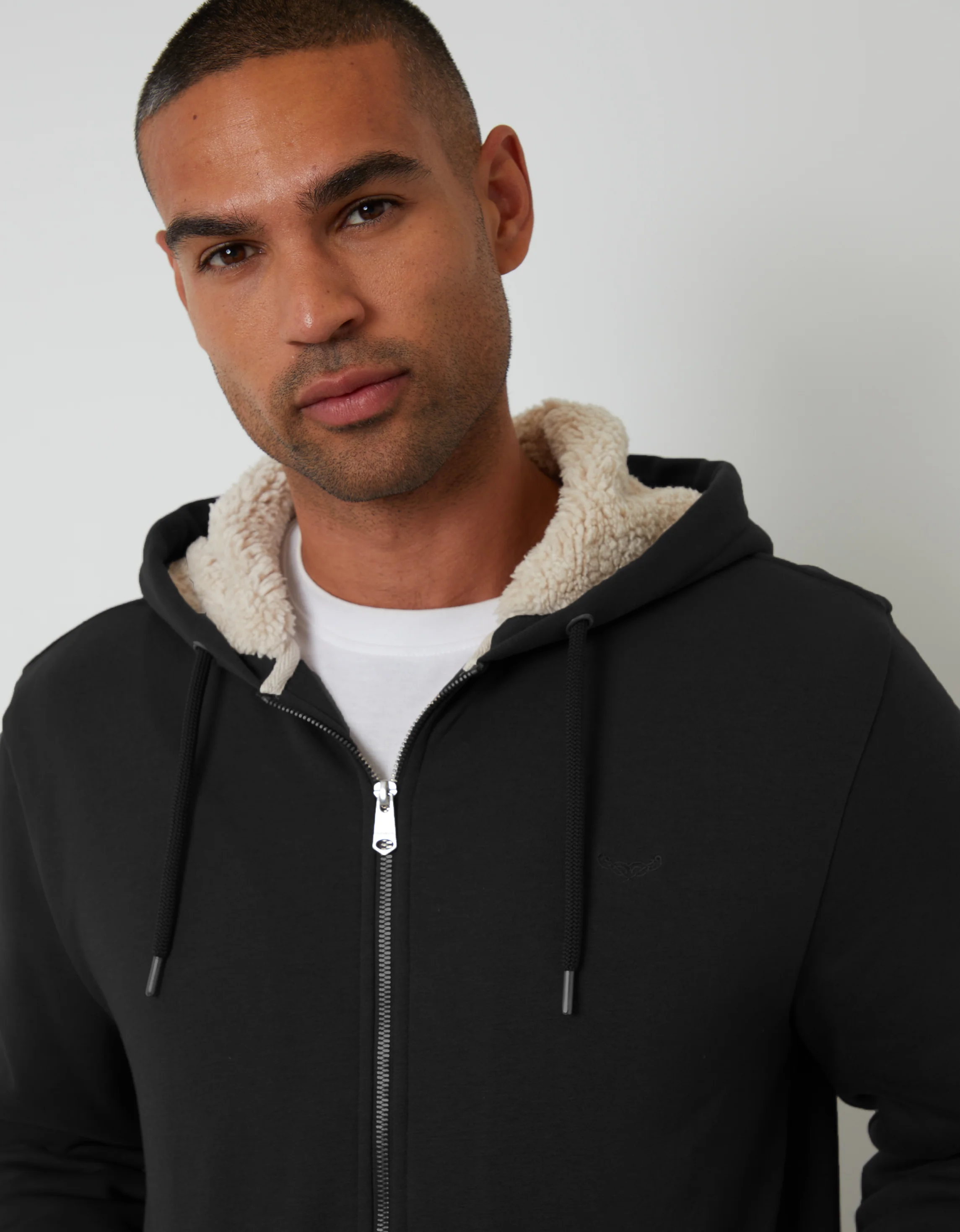 Borg Lined Zip-Through Hoodie in Black - Image 4