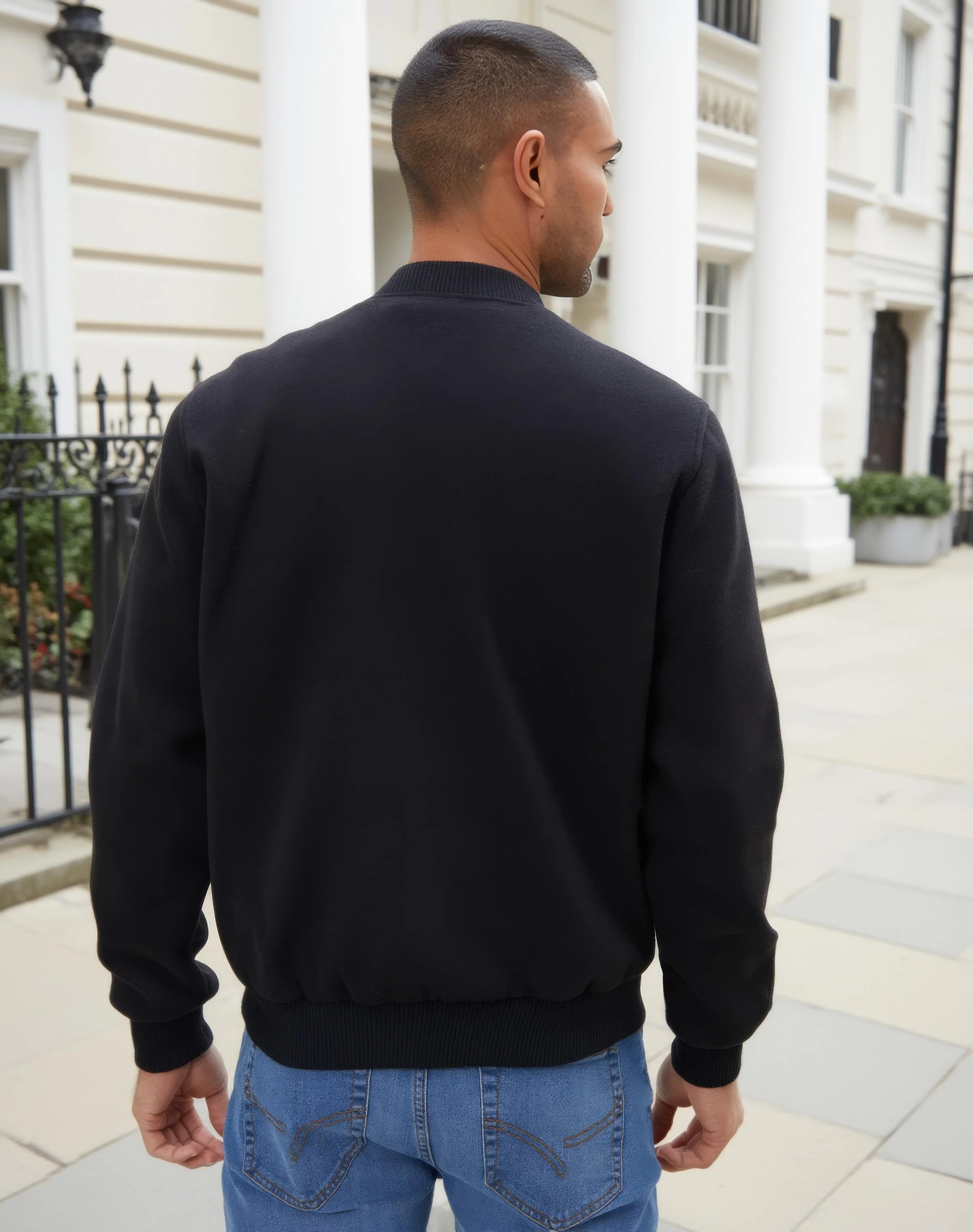 Faux Wool Bomber Jacket in Black - Image 2