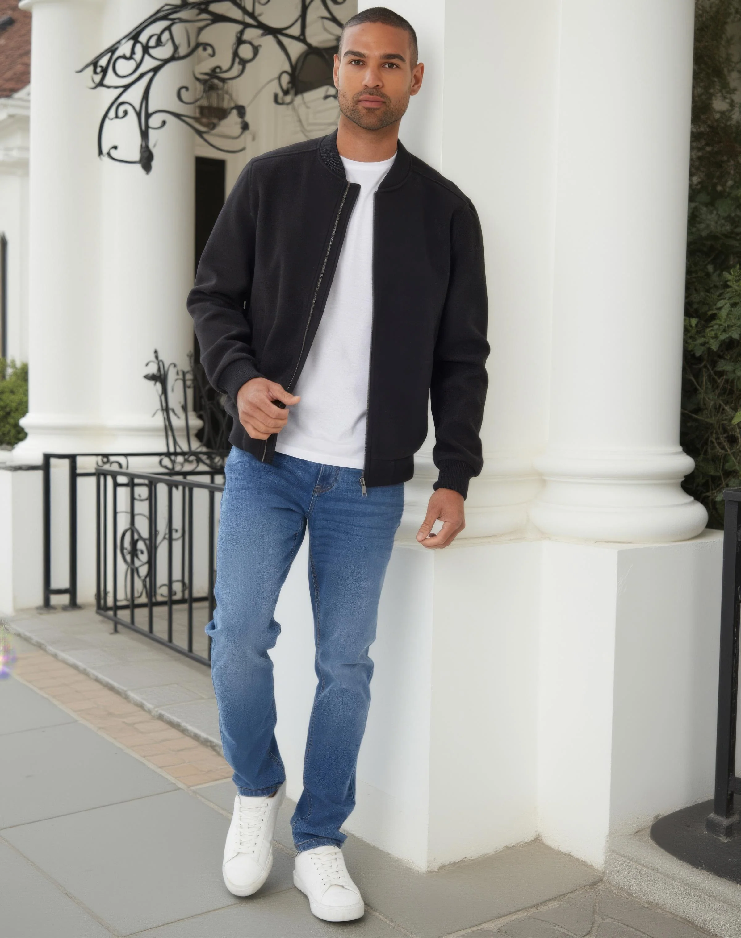 Faux Wool Bomber Jacket in Black - Image 3