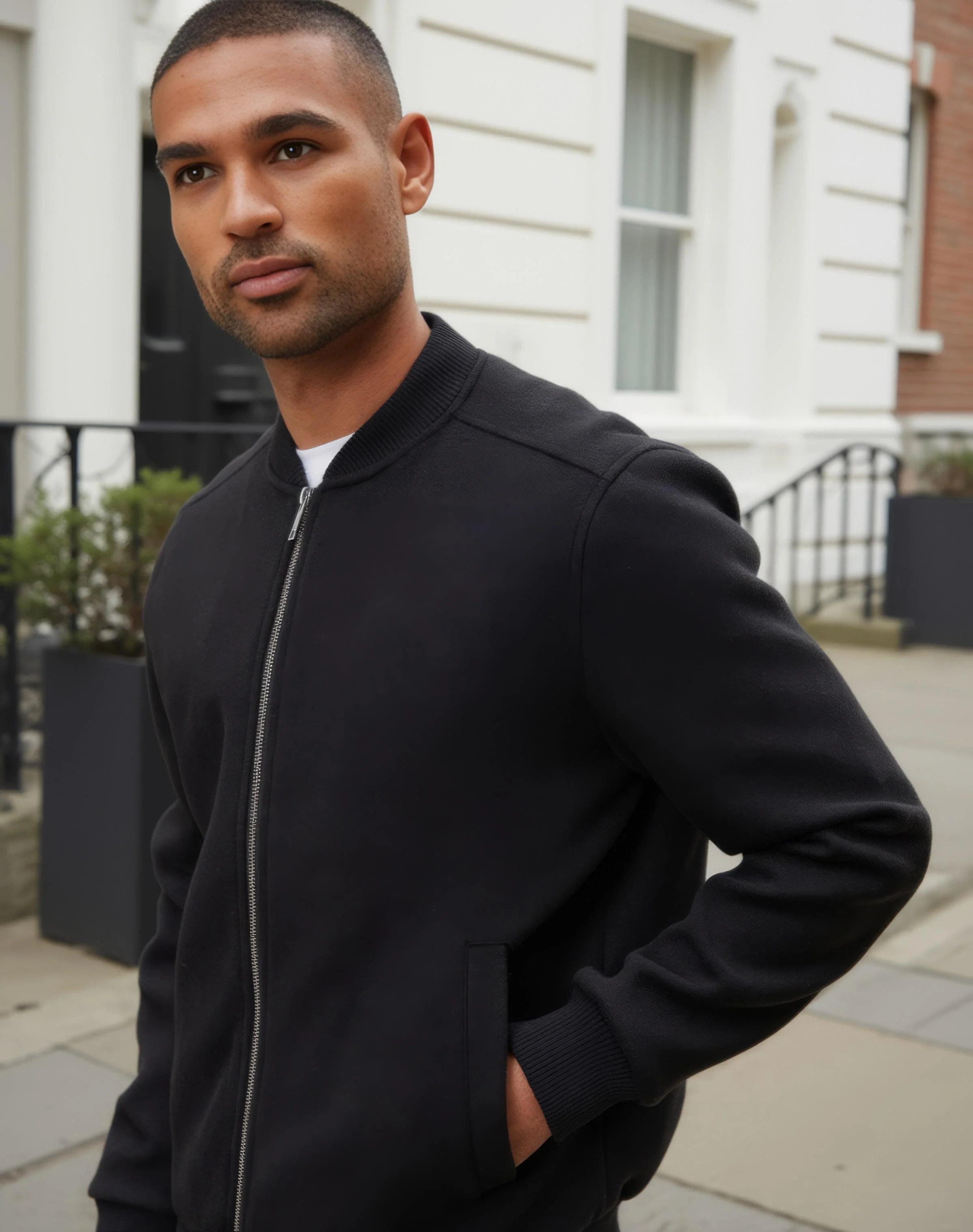 Faux Wool Bomber Jacket in Black - Image 4