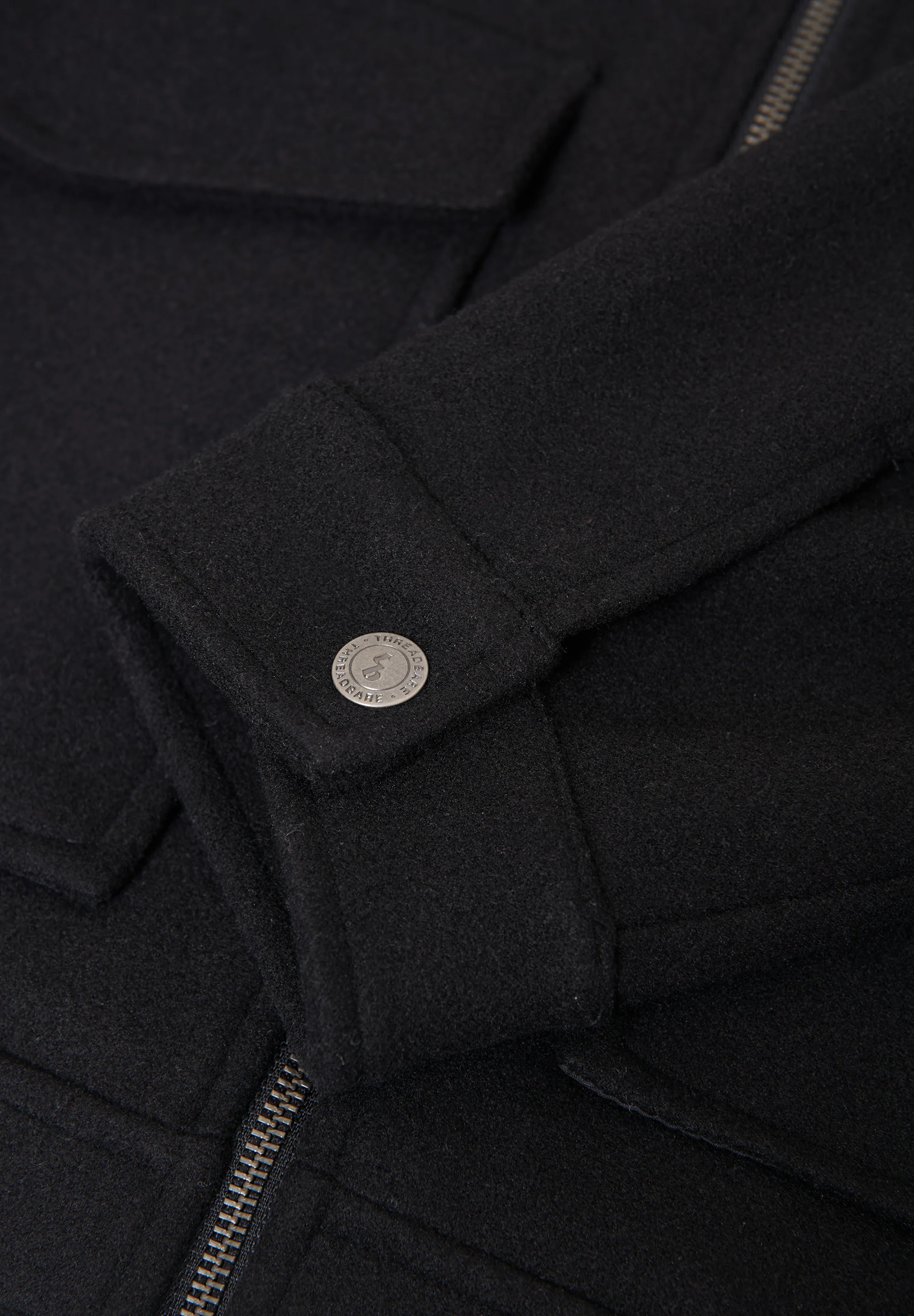 Faux Wool Collared Lightweight Utility Jacket in Black - Image 7