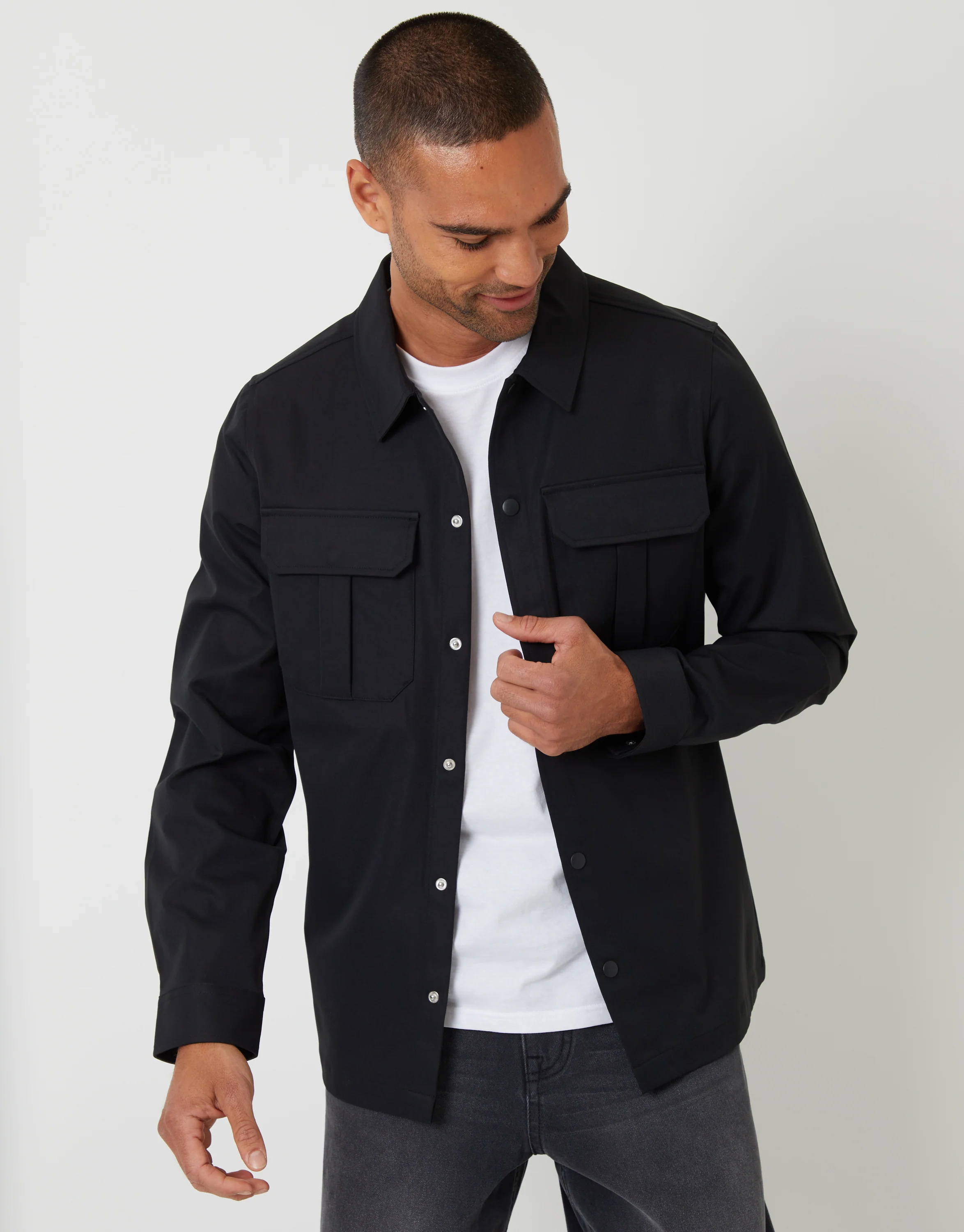 Cargo Pocket Shacket in Black