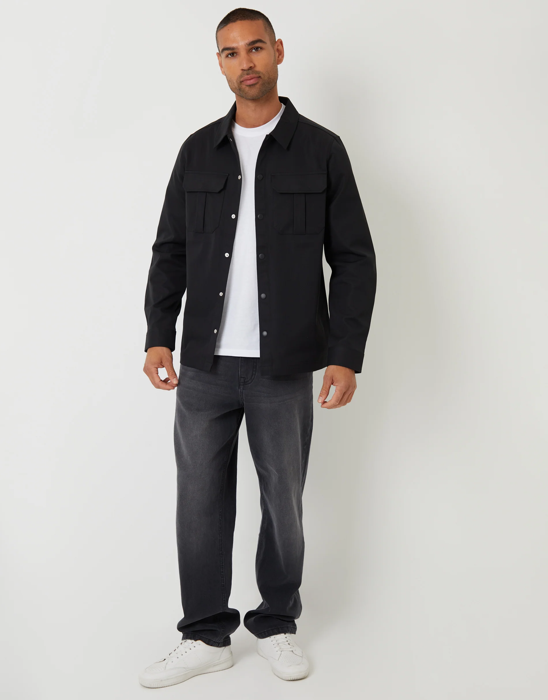 Cargo Pocket Shacket in Black - Image 3