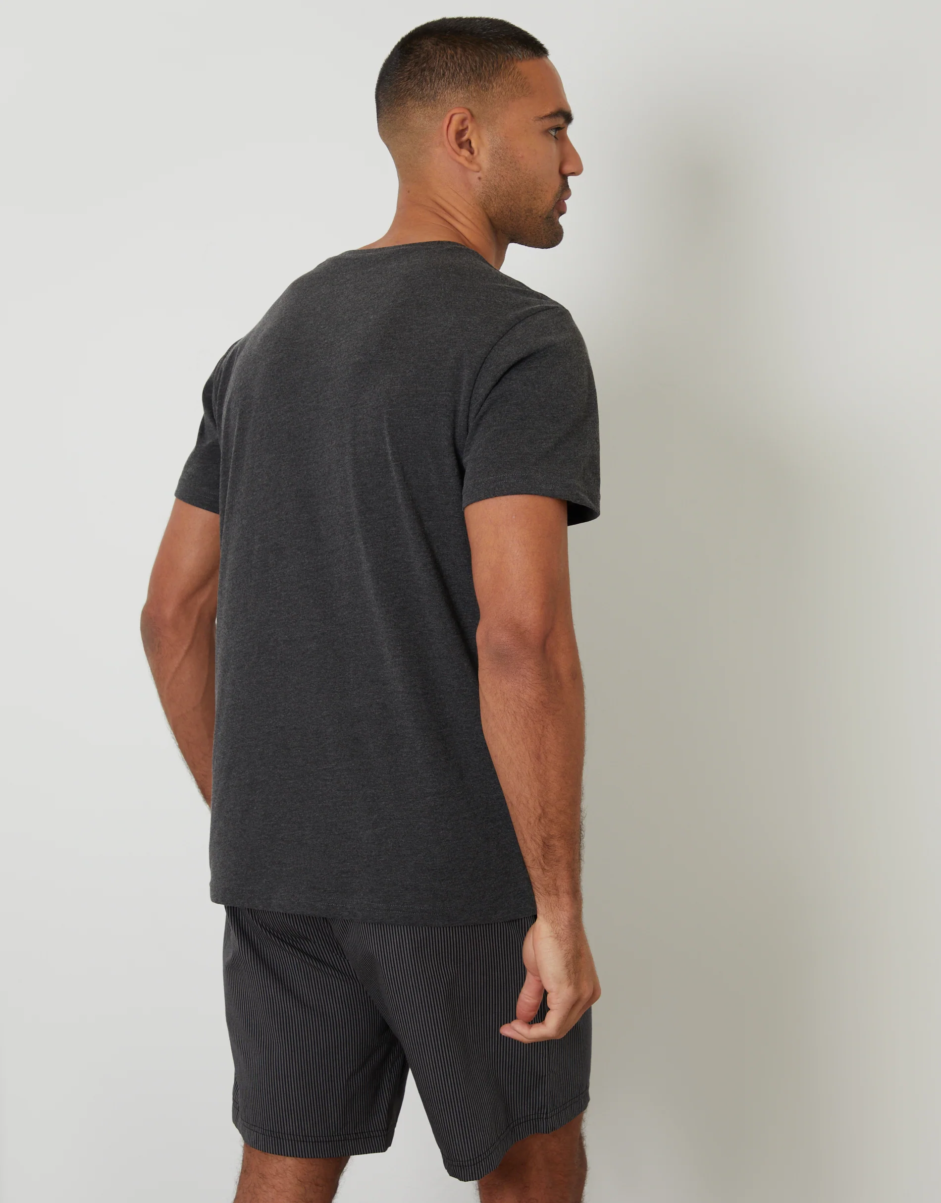 T-Shirt & Shorts Pyjama Set in Charcoal Grey Stripe - Image 2