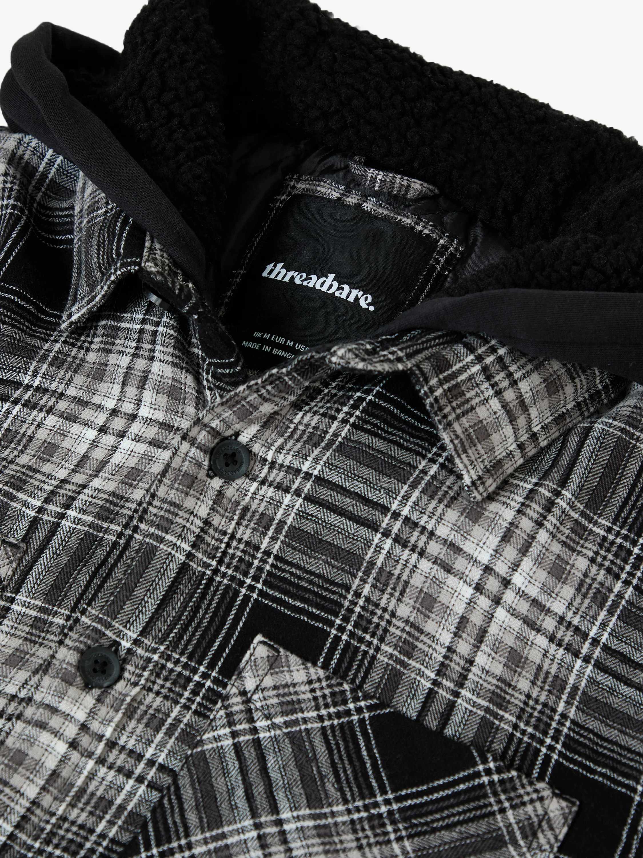 Quilted Shacket with Borg Lined Hood in Black Check - Image 5