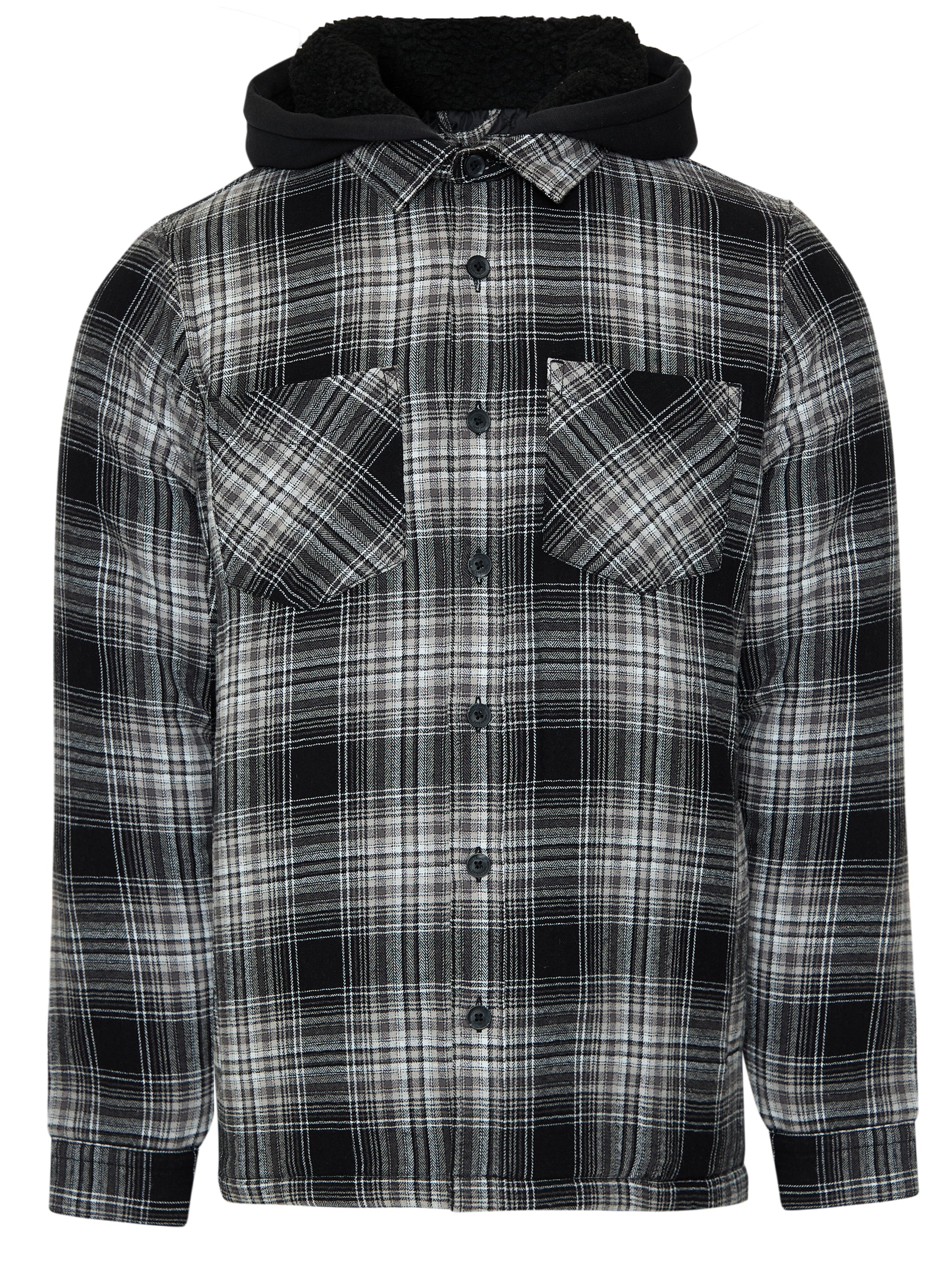 Quilted Shacket with Borg Lined Hood in Black Check - Image 7