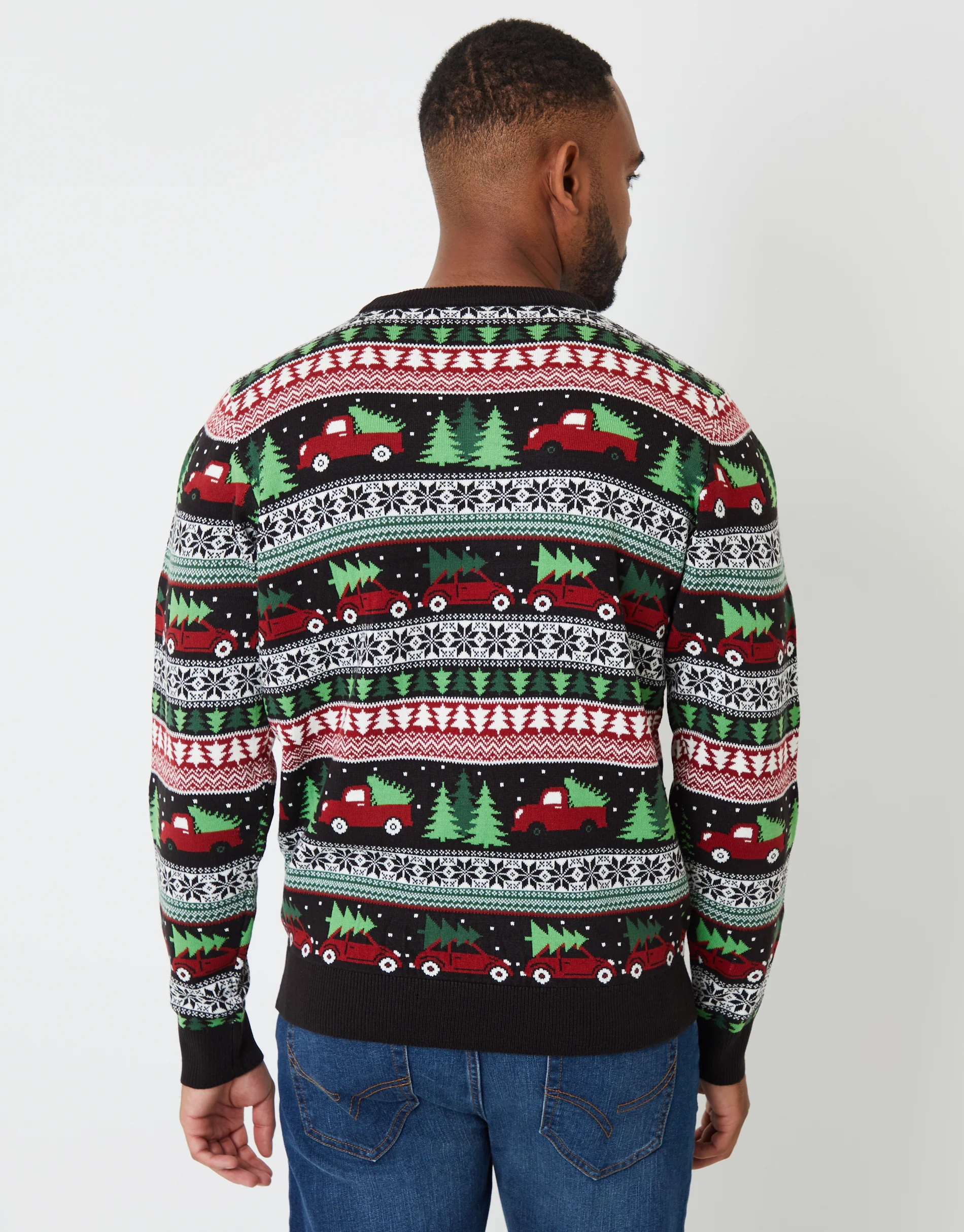 Christmas Car Fairisle Knitted Crew Neck Jumper in Black - Image 2