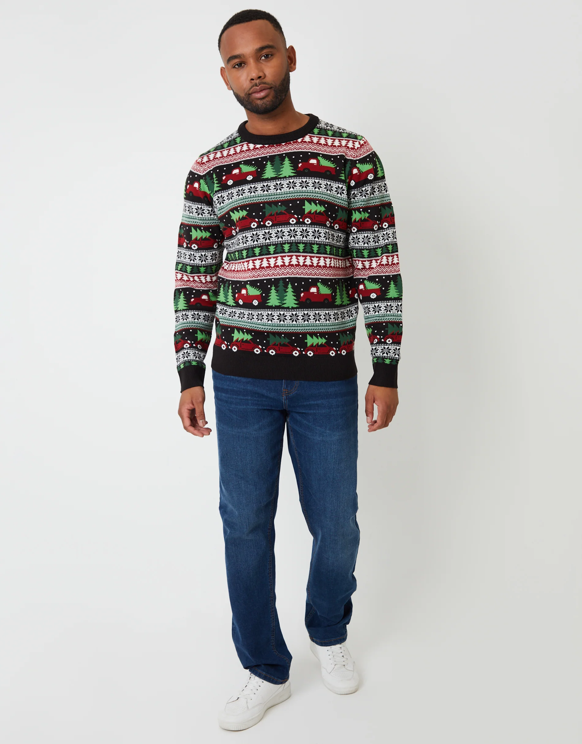 Christmas Car Fairisle Knitted Crew Neck Jumper in Black - Image 3