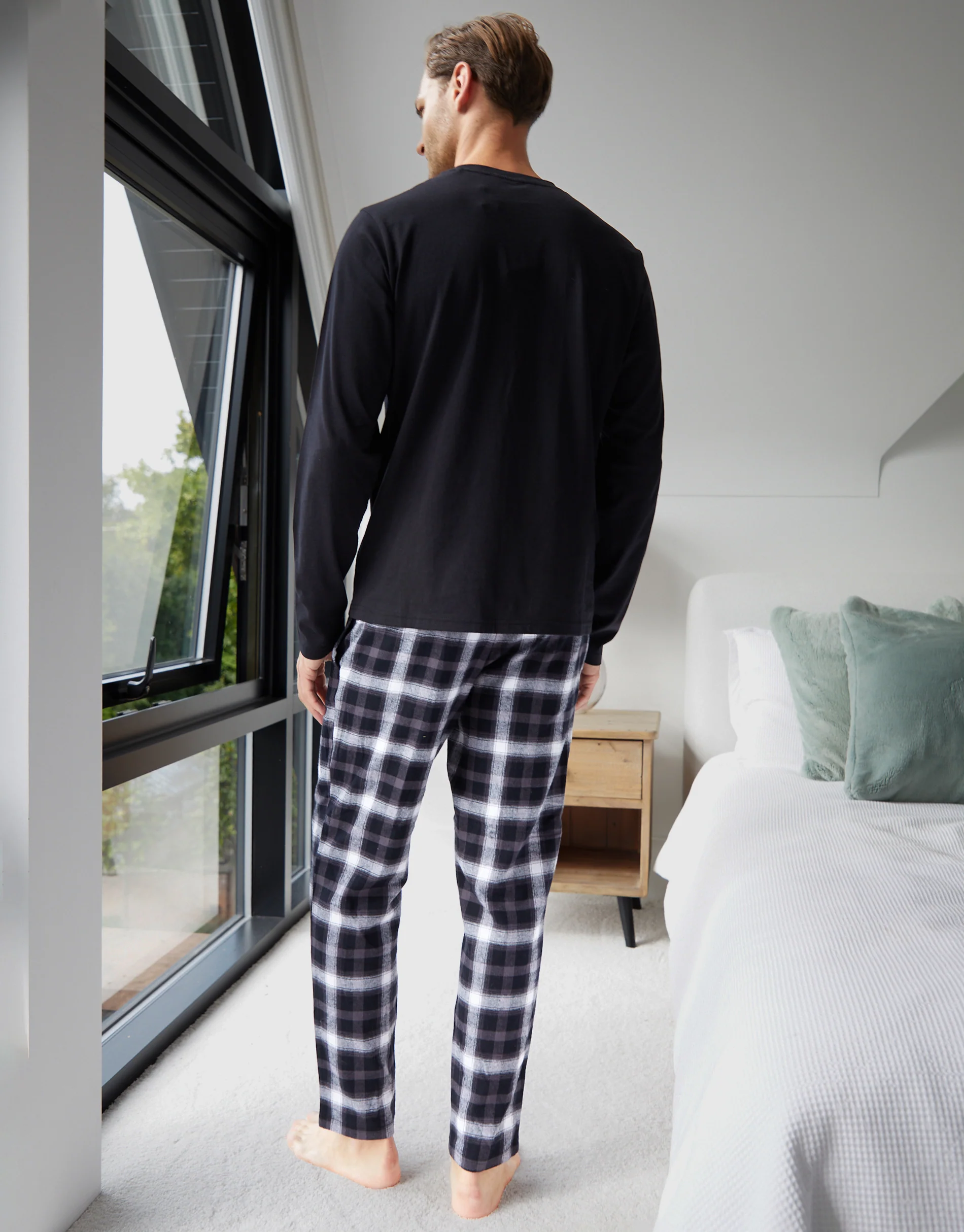 Christmas Slogan Graphic Long Pyjama Set in Black - Image 3