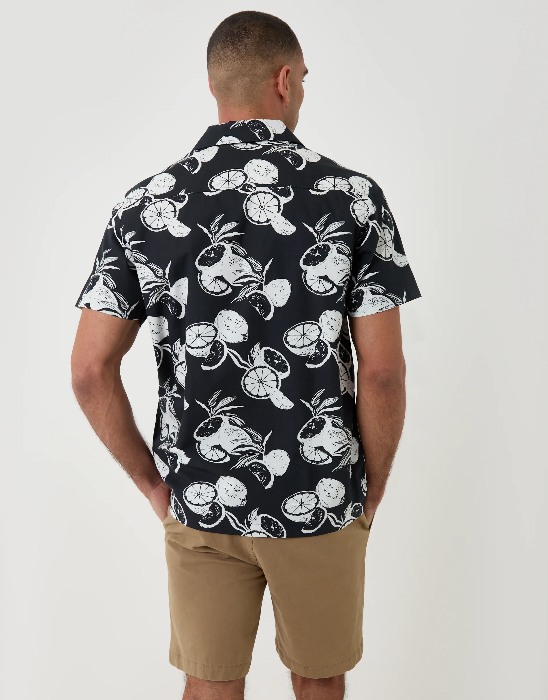 Citrus Print Cotton Poplin Short Sleeve Shirt in Black - Image 3