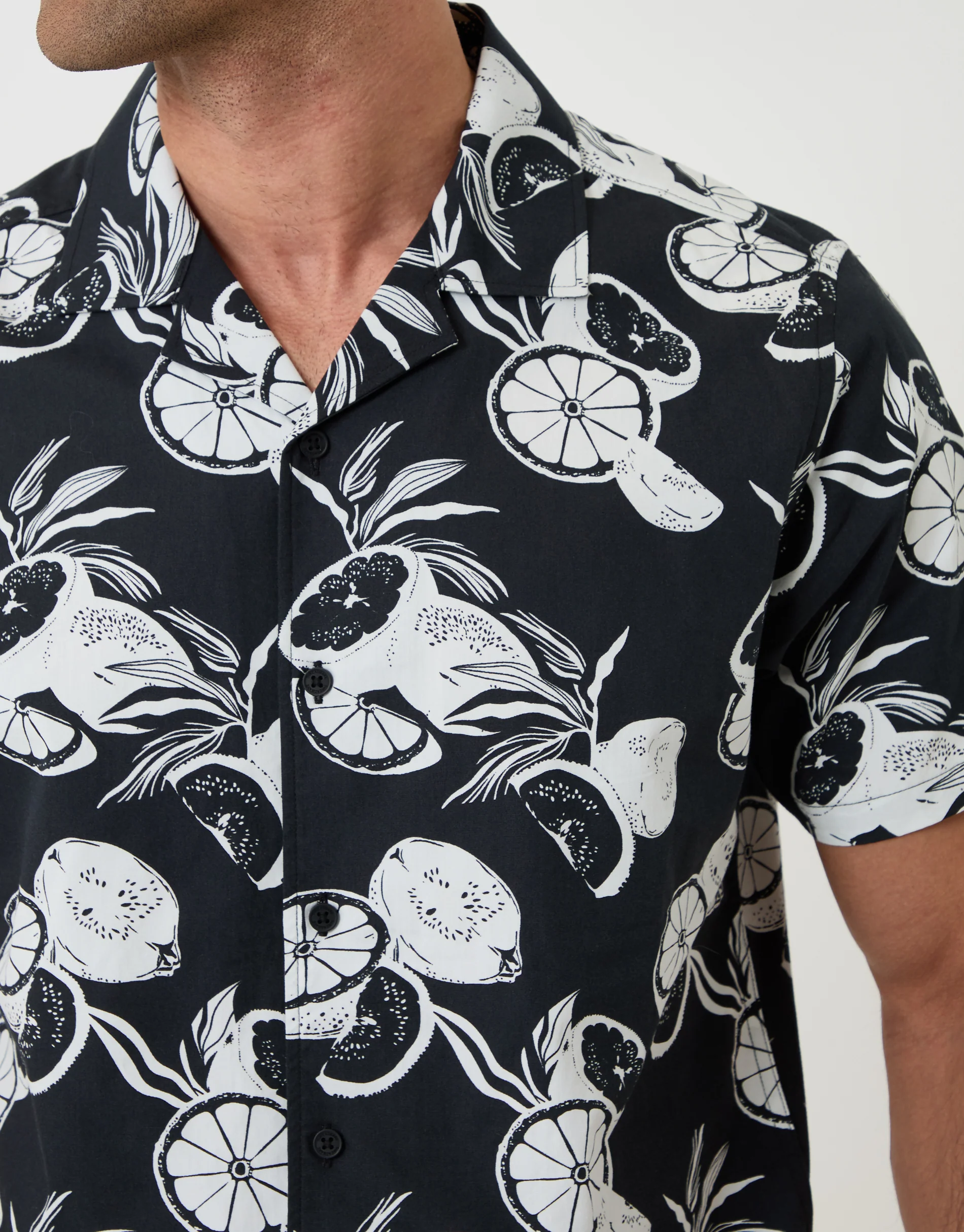 Citrus Print Cotton Poplin Short Sleeve Shirt in Black - Image 4