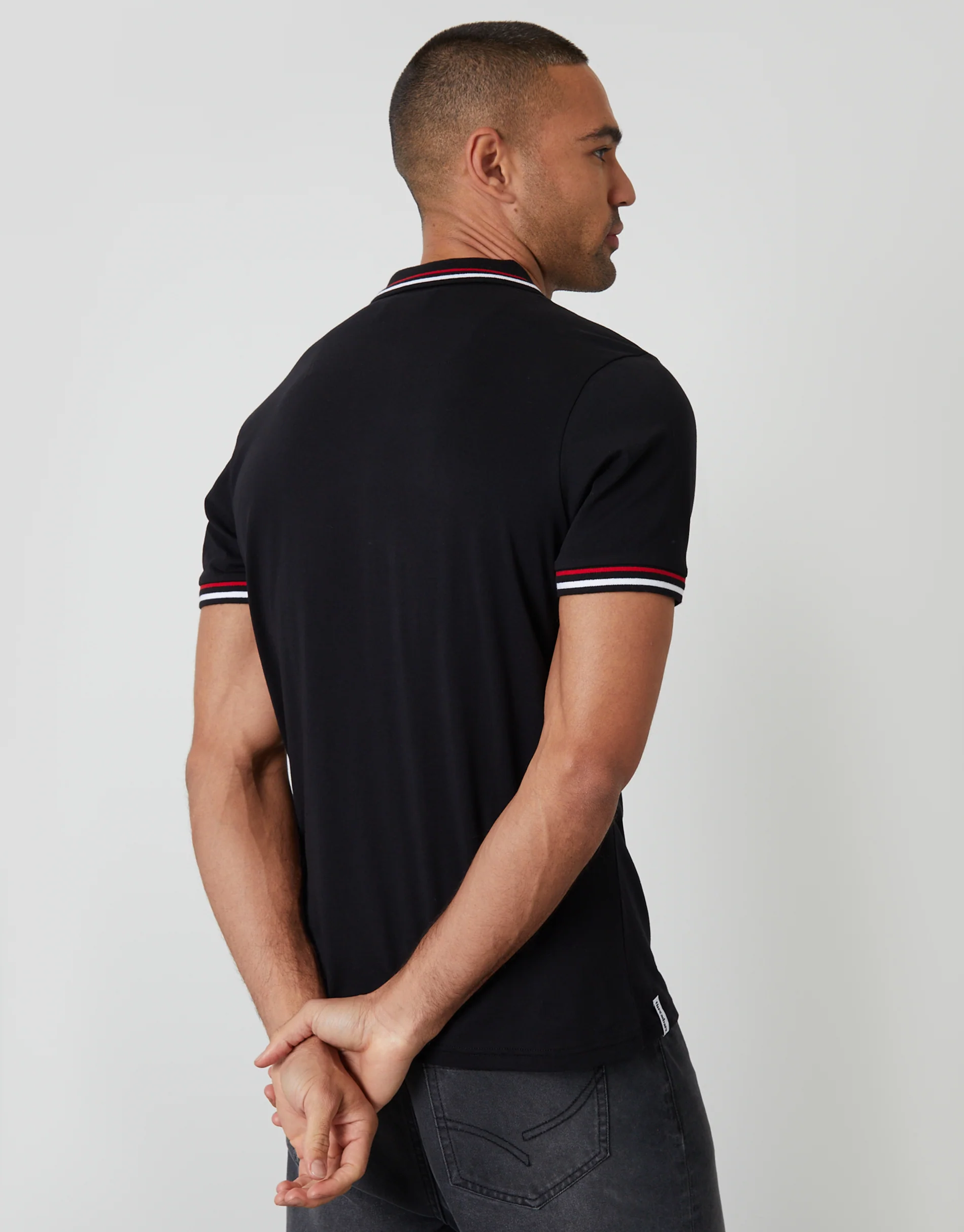 Contrast Tipping Hidden Placket Polo Shirt in Black - Image 2