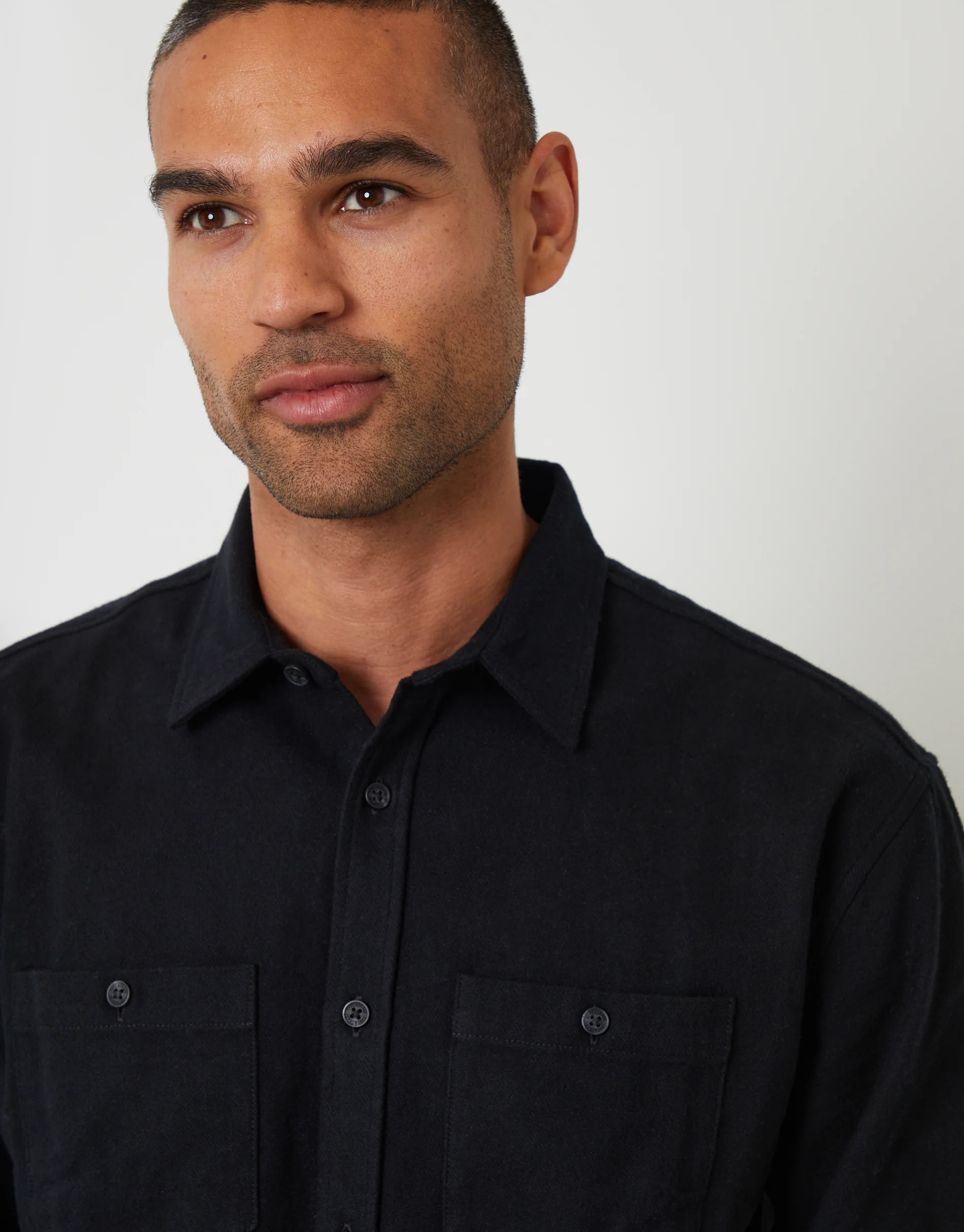 Relaxed Fit Cotton Flannel Shirt in Black - Image 4