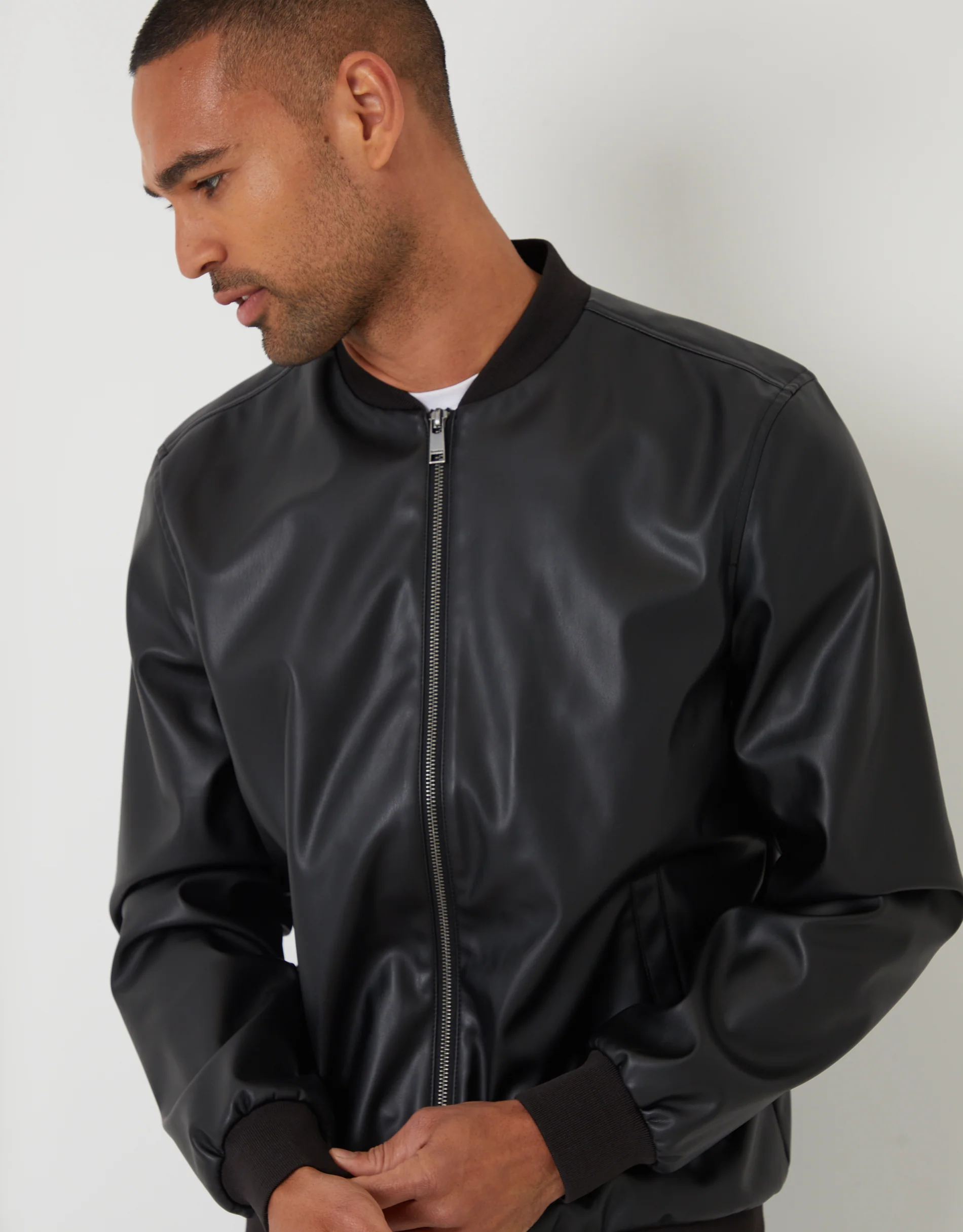 Faux Leather Biker Jacket in Black - Image 4