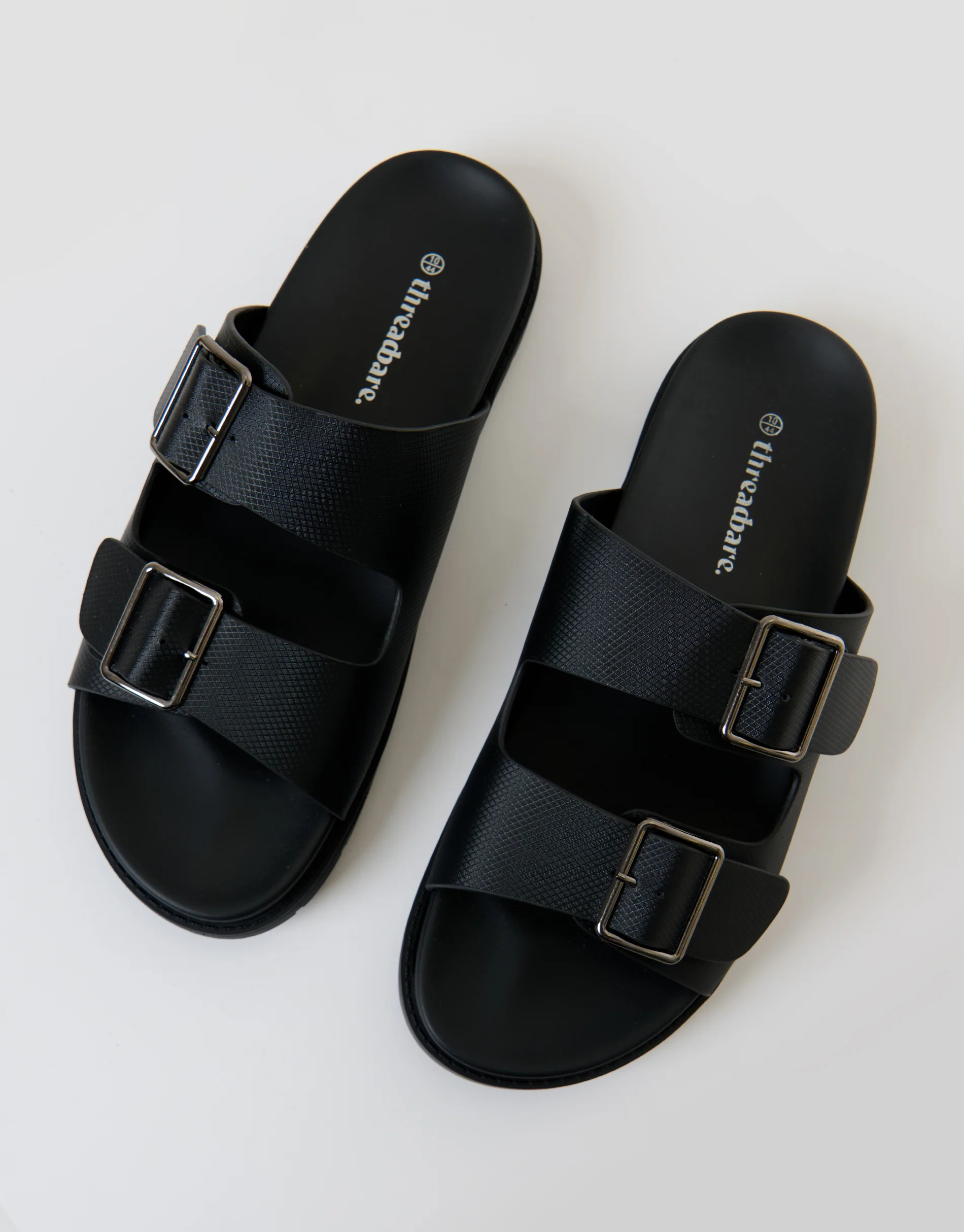 Faux Leather Buckle Strap Sandals in Black - Image 2