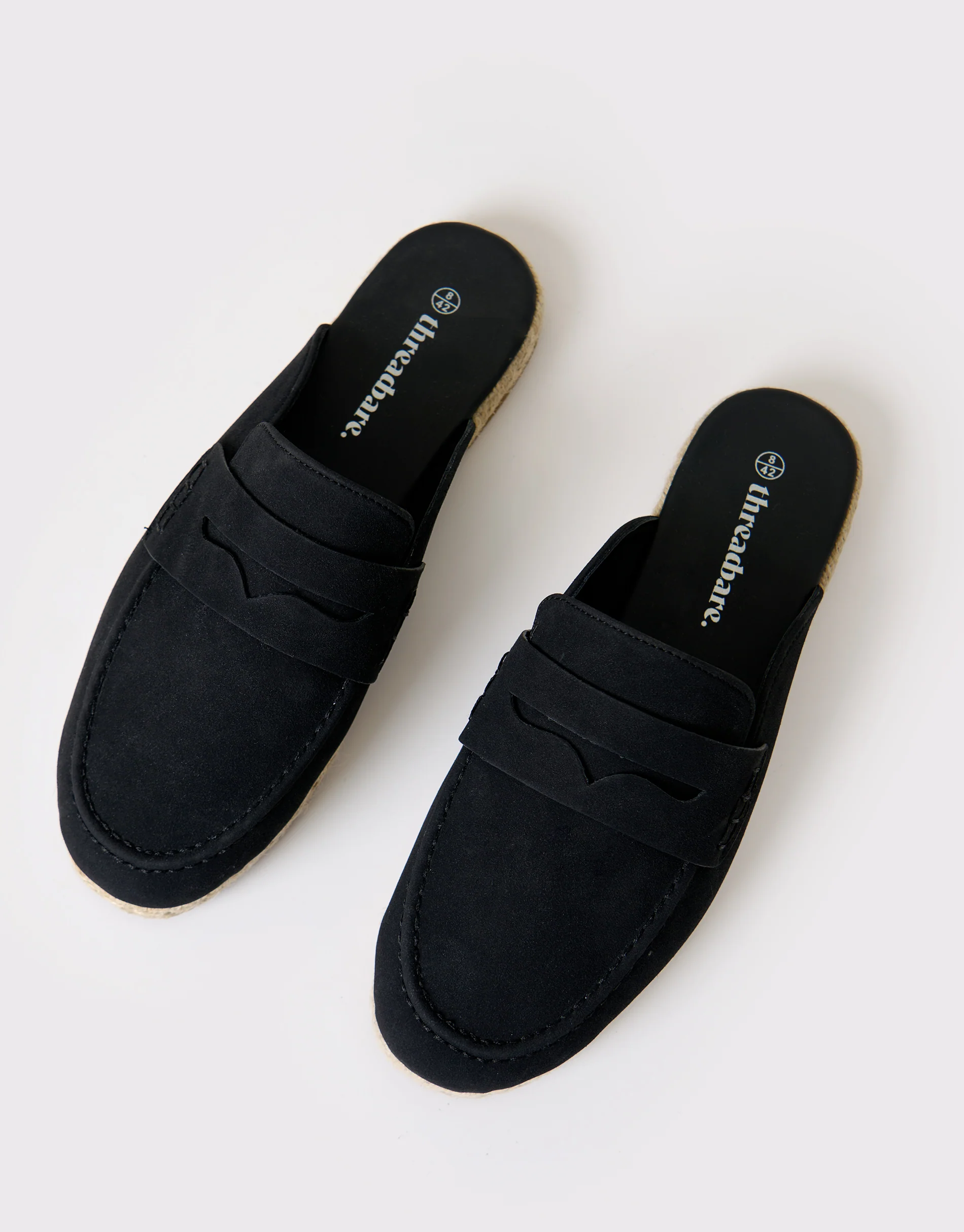 Faux Suede Penny Loafer Sandals in Black - Image 2