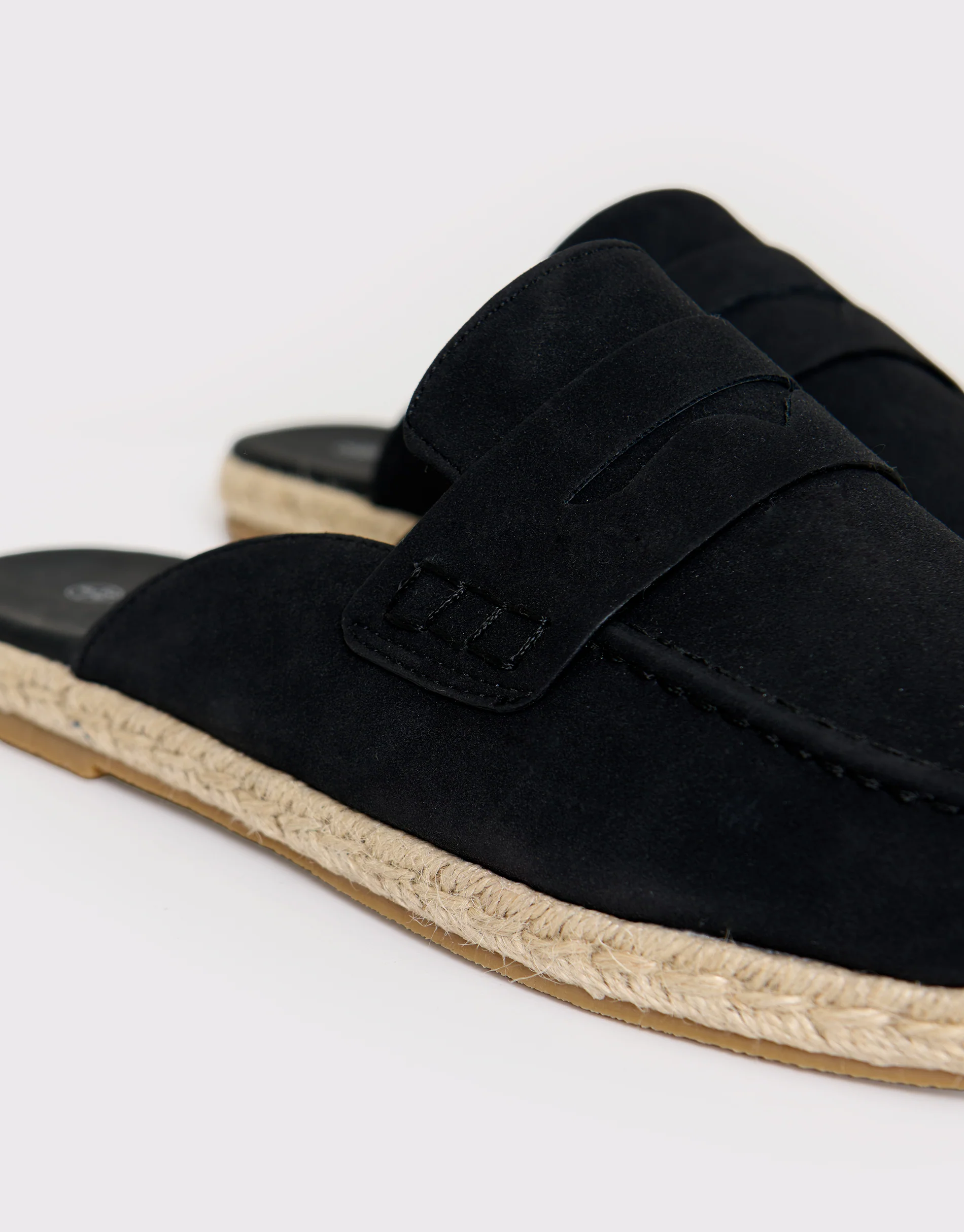 Faux Suede Penny Loafer Sandals in Black - Image 3