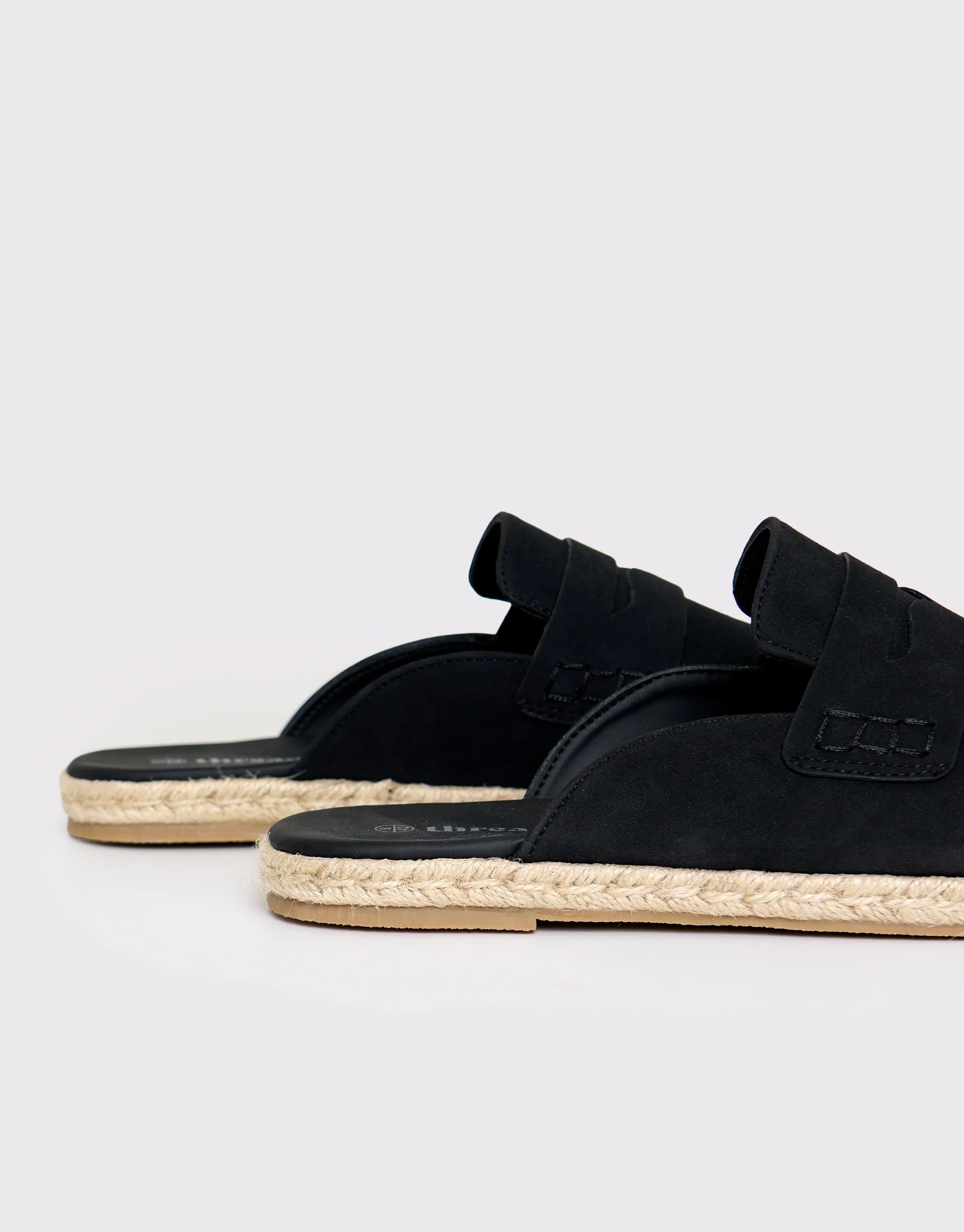 Faux Suede Penny Loafer Sandals in Black - Image 4