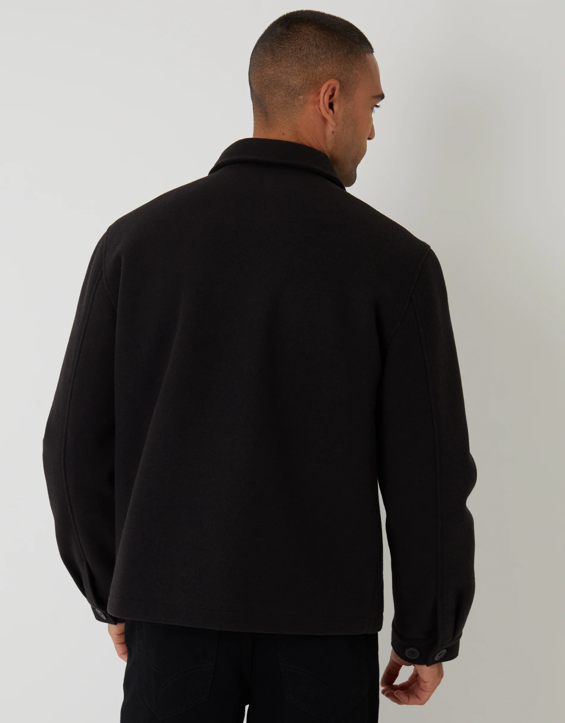 Faux Wool Button Up Quilted Shacket in Black - Image 2