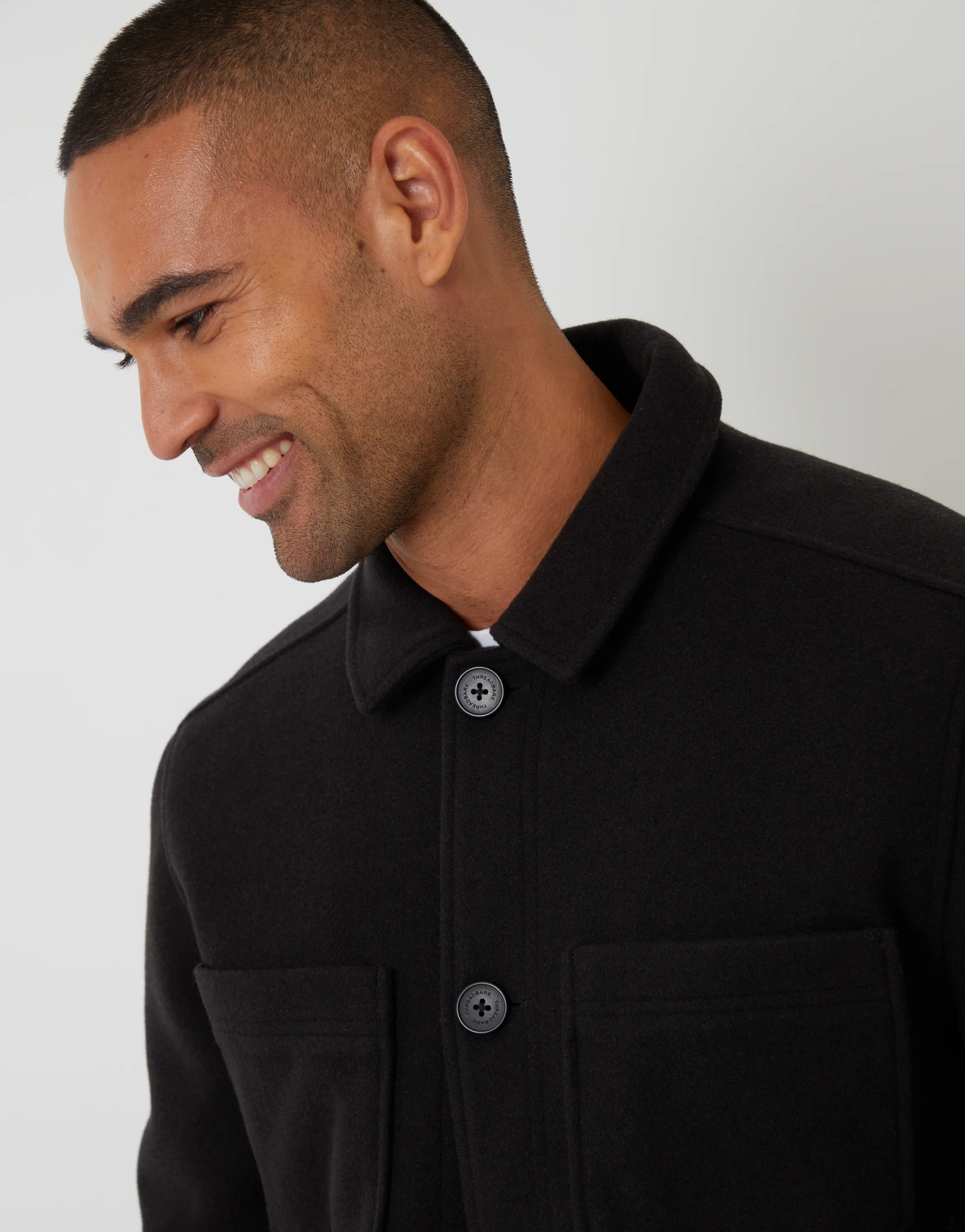 Faux Wool Button Up Quilted Shacket in Black - Image 4